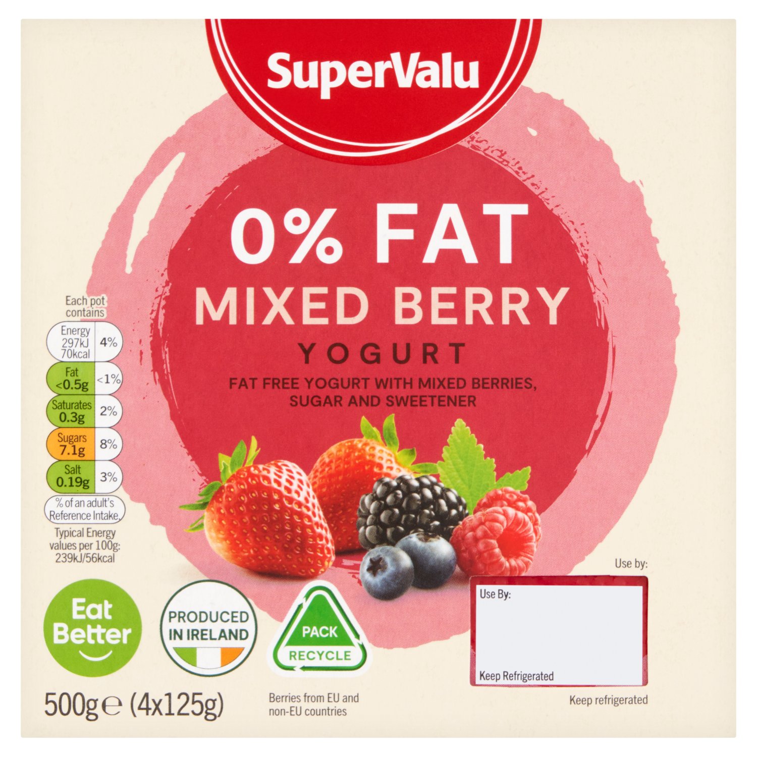 SuperValu Fat Free Mixed Berry Yogurt 4 Pack (125 g)