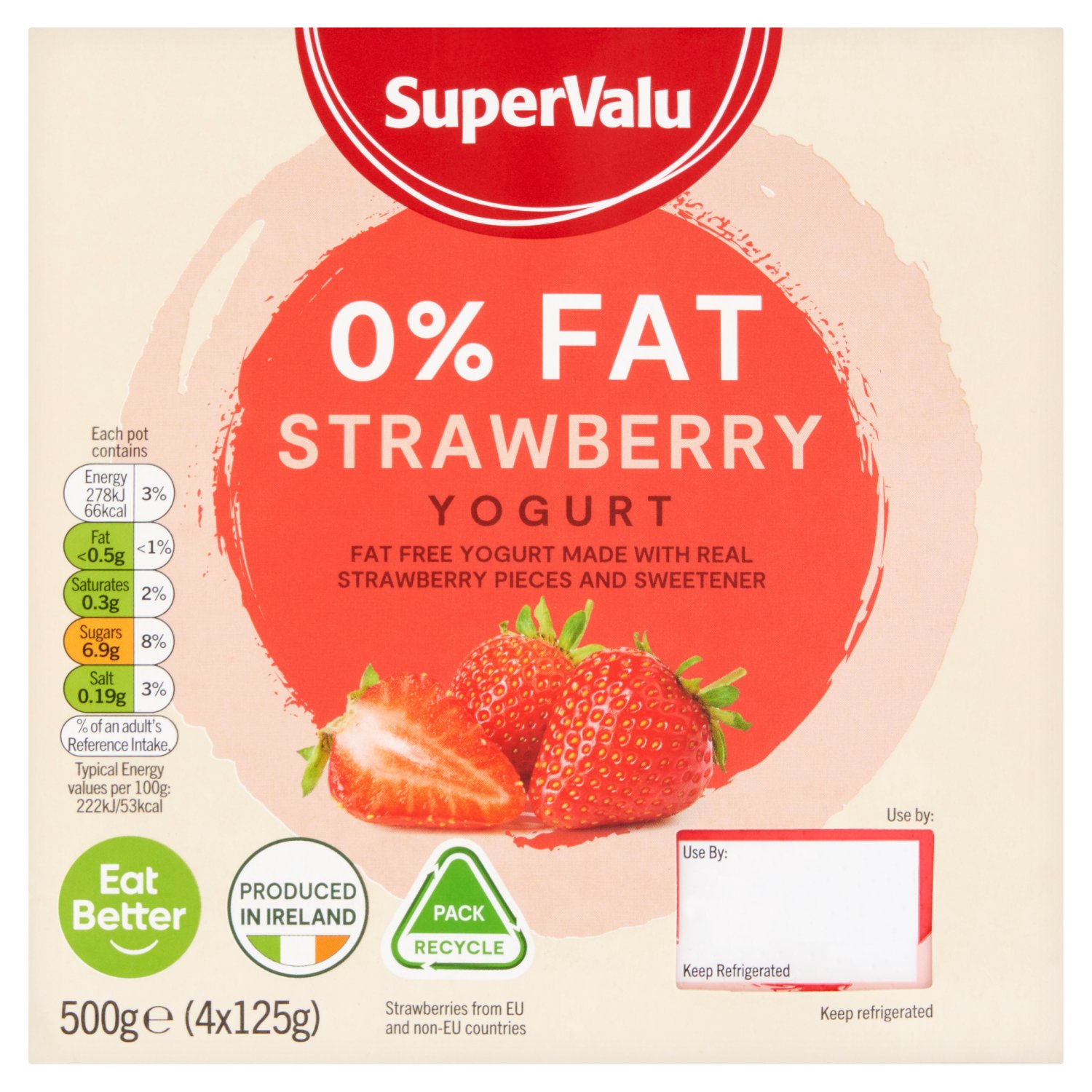 SuperValu Fat Free Srawberry Yogurt 4 Pack (125 g)