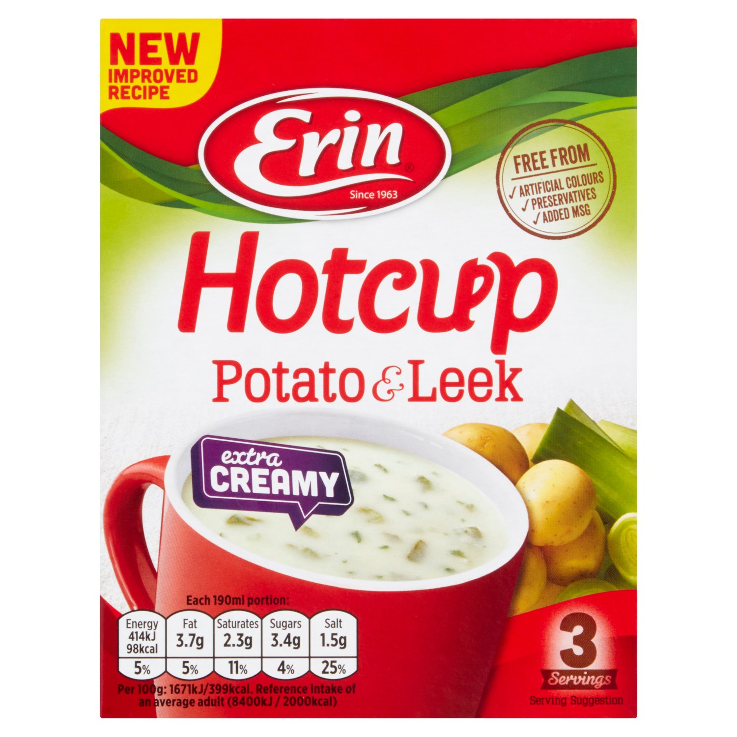 Erin Hotcup Creamy Potato & Leek Soup 3 Servings (72 g)