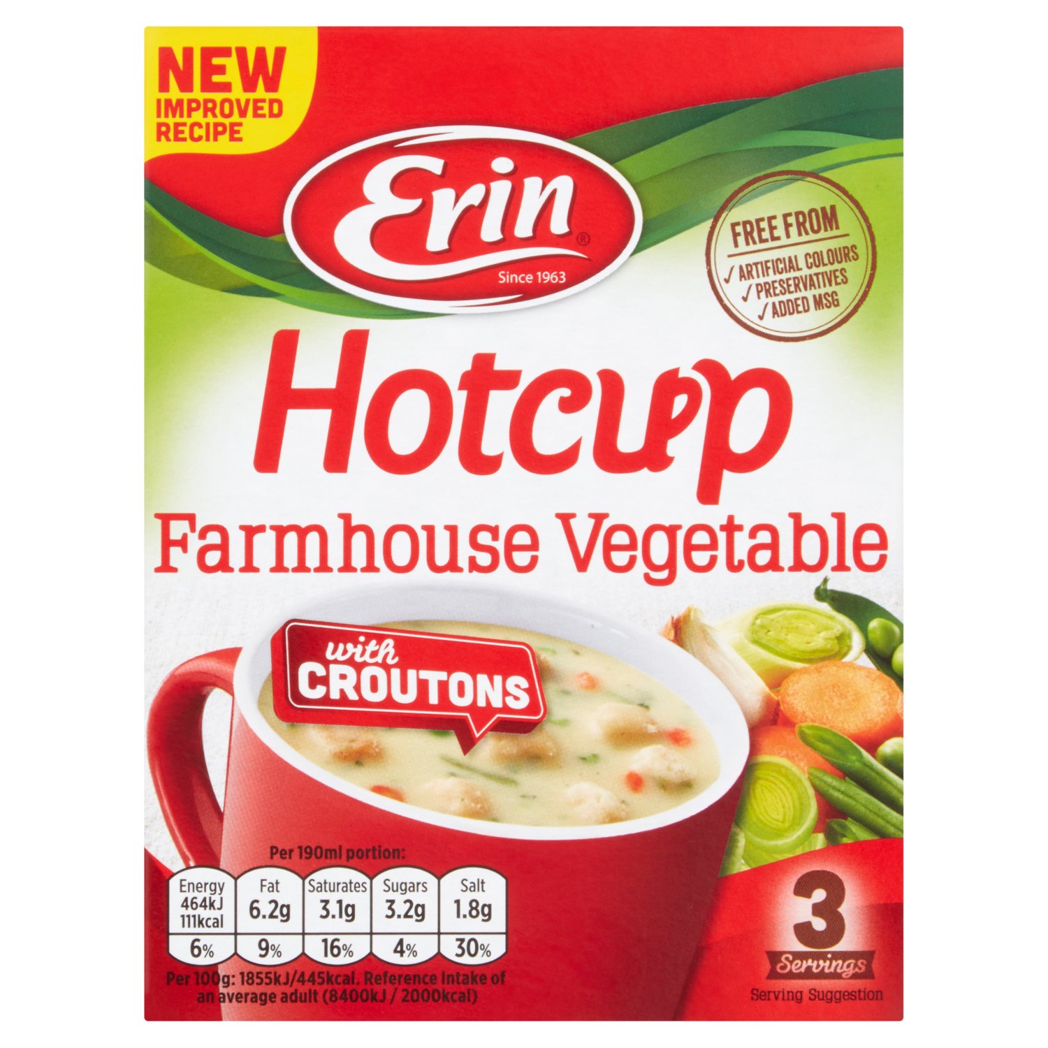 Erin Hotcup Farmhouse Vegetable with Croutons Soup 3 Servings (75 g)