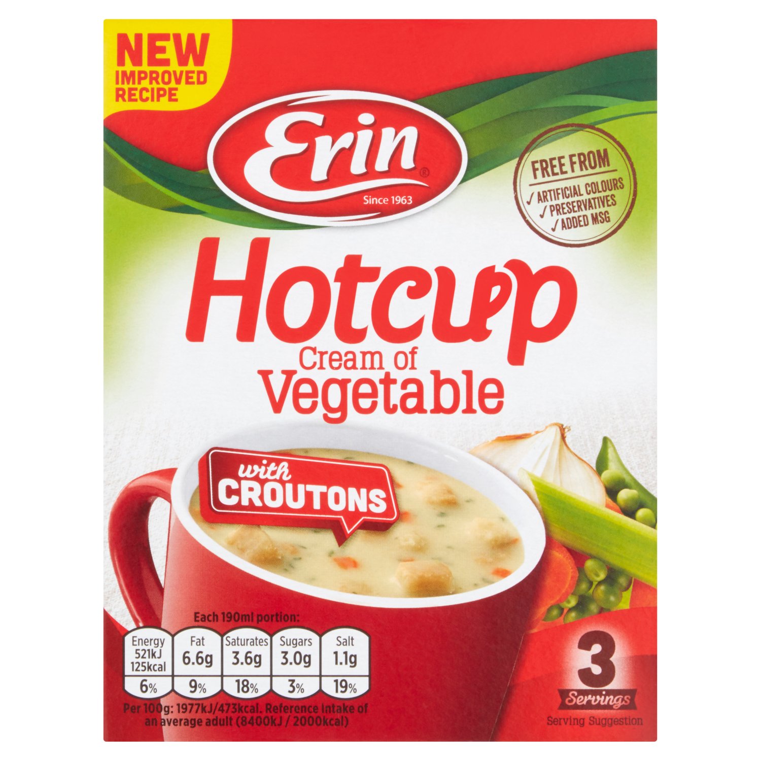 Erin Hotcup Cream Of Vegetable with Croutons Soup 3 Servings (79 g)