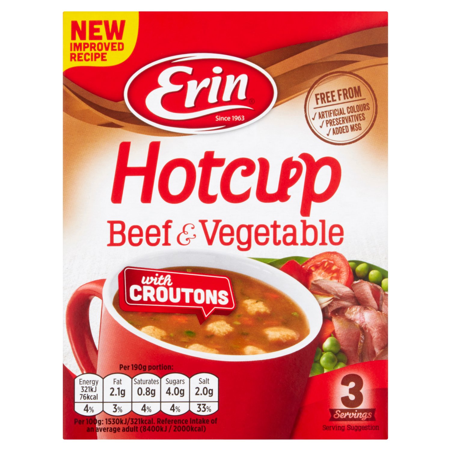 Erin Hotcup Beef & Vegetable with Croutons Soup 3 Pack (63 g)