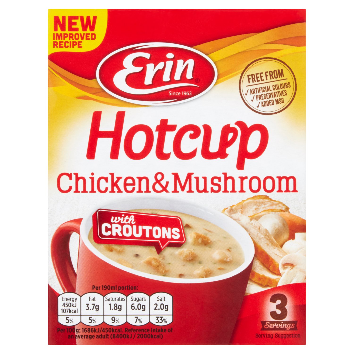 Erin Hotcup Chicken & Mushroom with Croutons Soup 3 Servings (80 g)