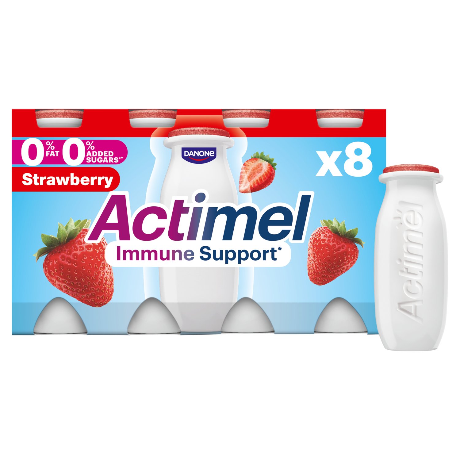 Danone Actimel 0% Strawberry Yogurt Drink 8 Pack (100 g)