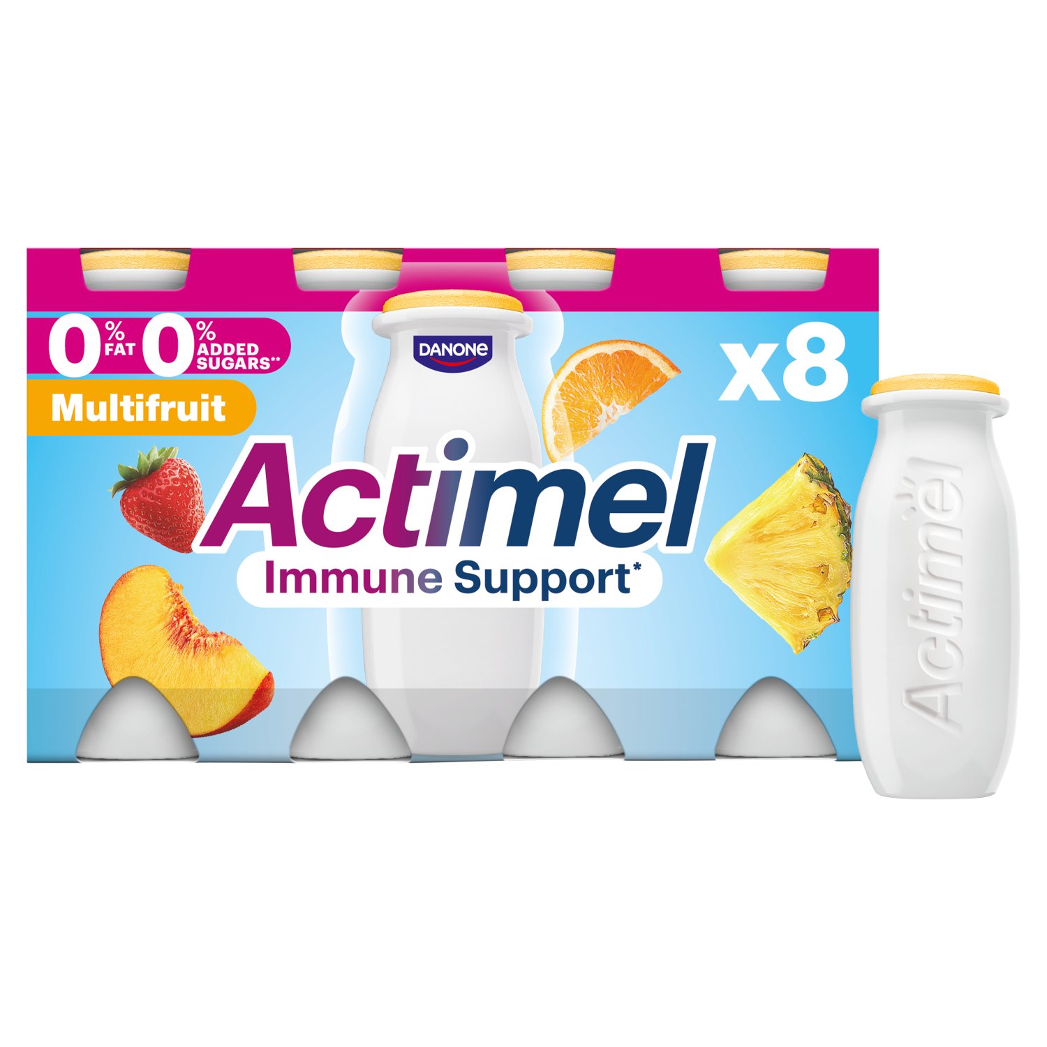 Danone Actimel 0% Multifruit Yogurt Drink 8 Pack (100 g)