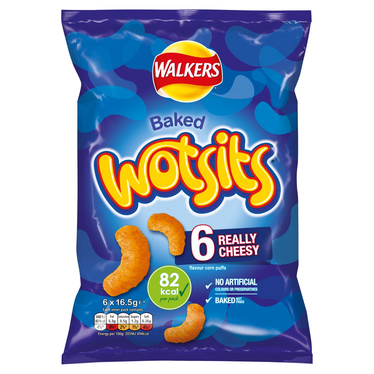 Walkers Baked Wotsits Really Cheesy Corn Puffs 6 Pack (16.5 g)