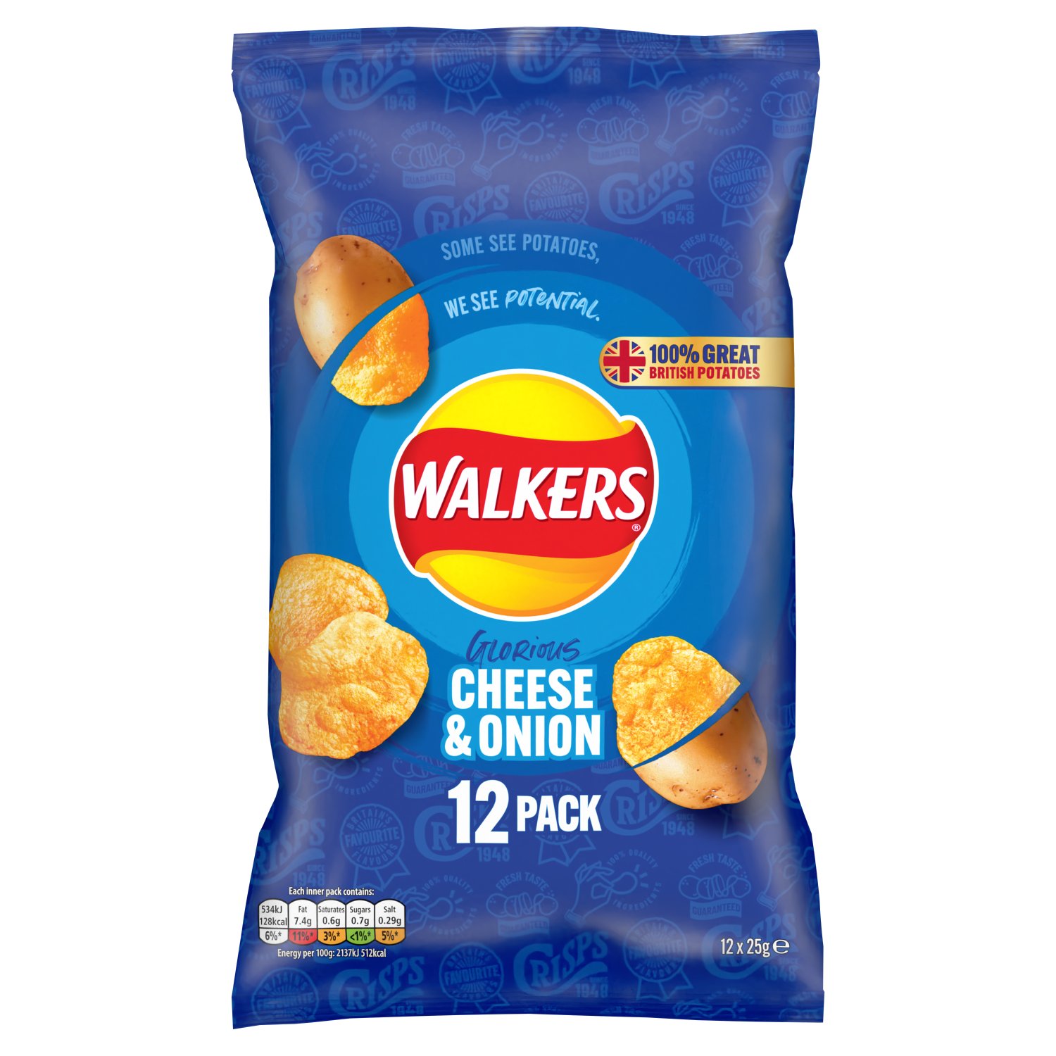 Walkers Cheese & Onion Crisps 12 Pack (25 g)