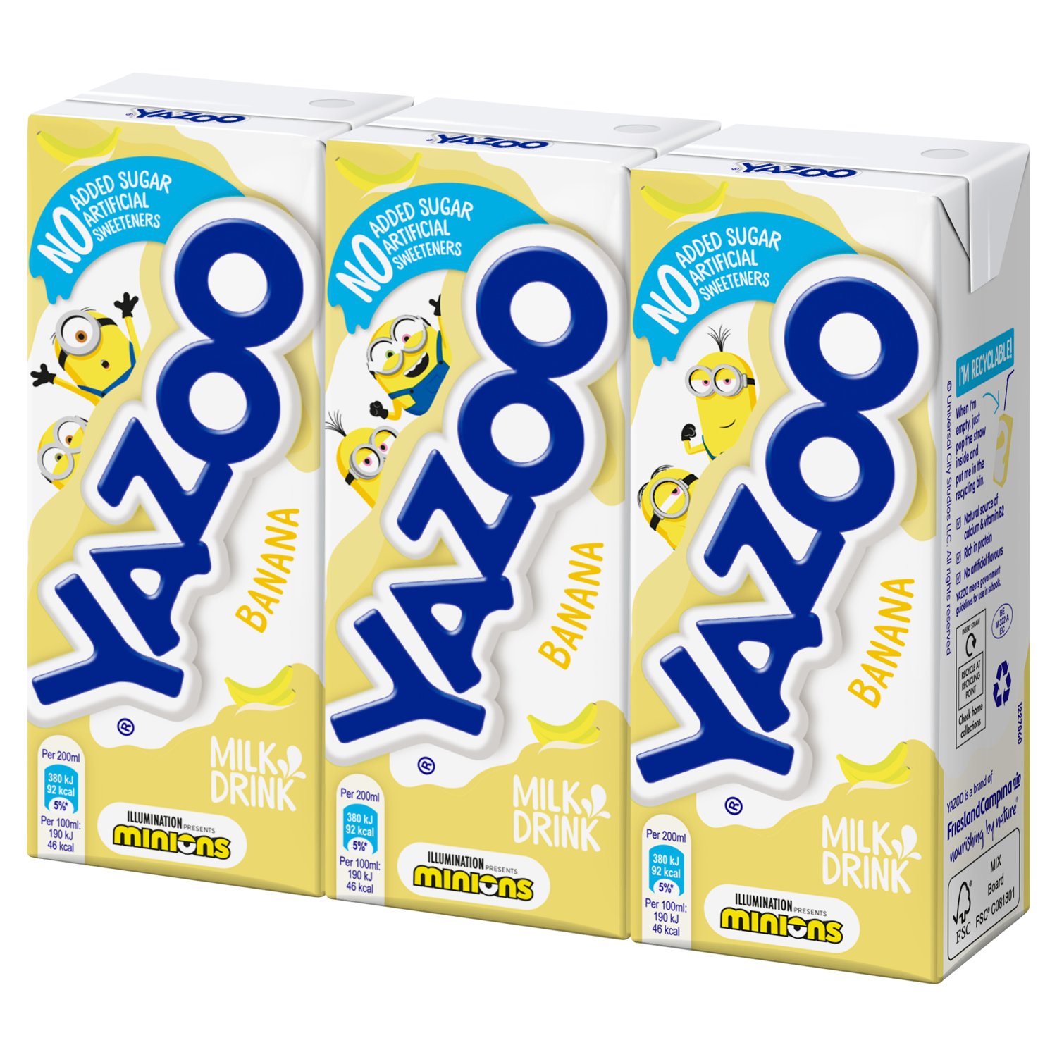 Yazoo Banana No Added Sugar Milkshake 3 Pack Yazoo (200 ml)