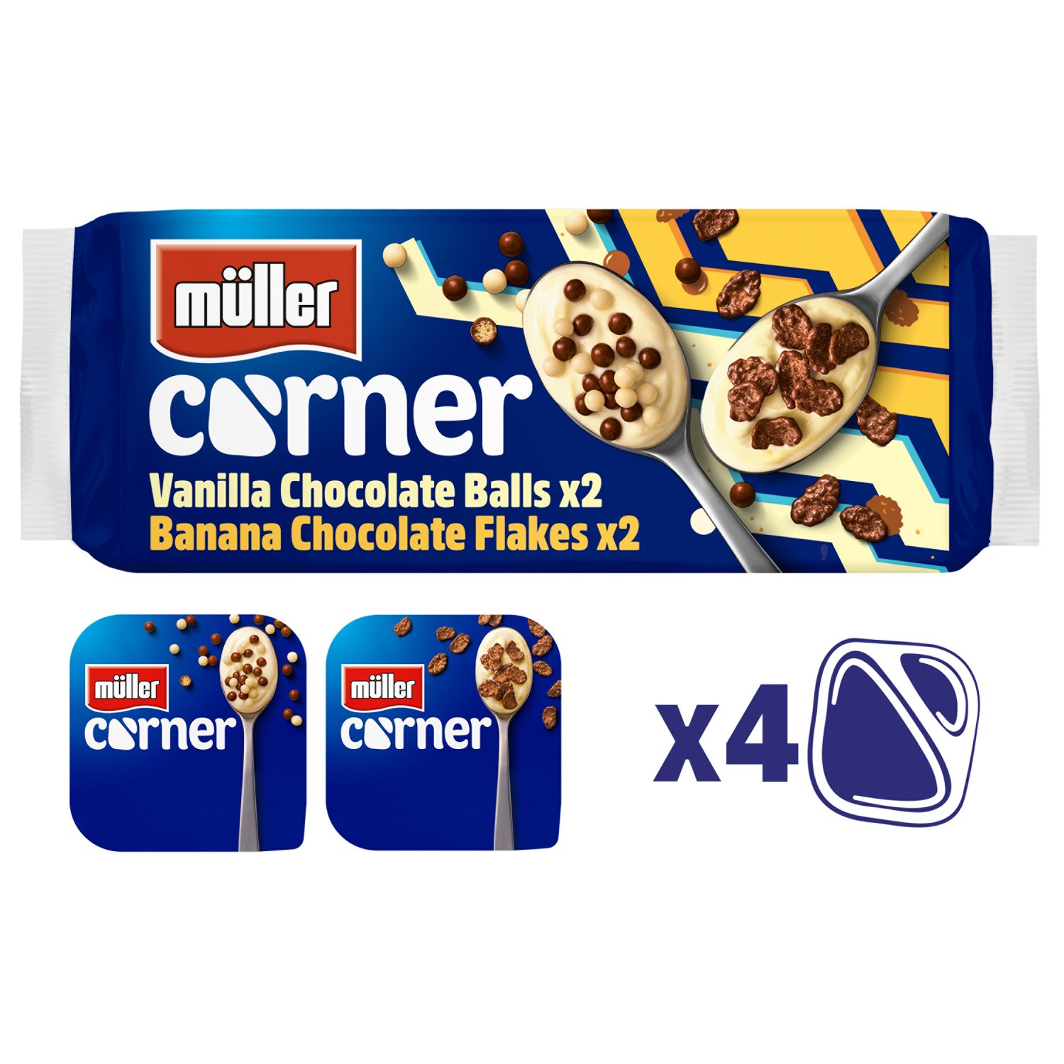 Muller Corner Vanilla Choc Balls / Banana Choc Flakes 4 Pack (124 g)