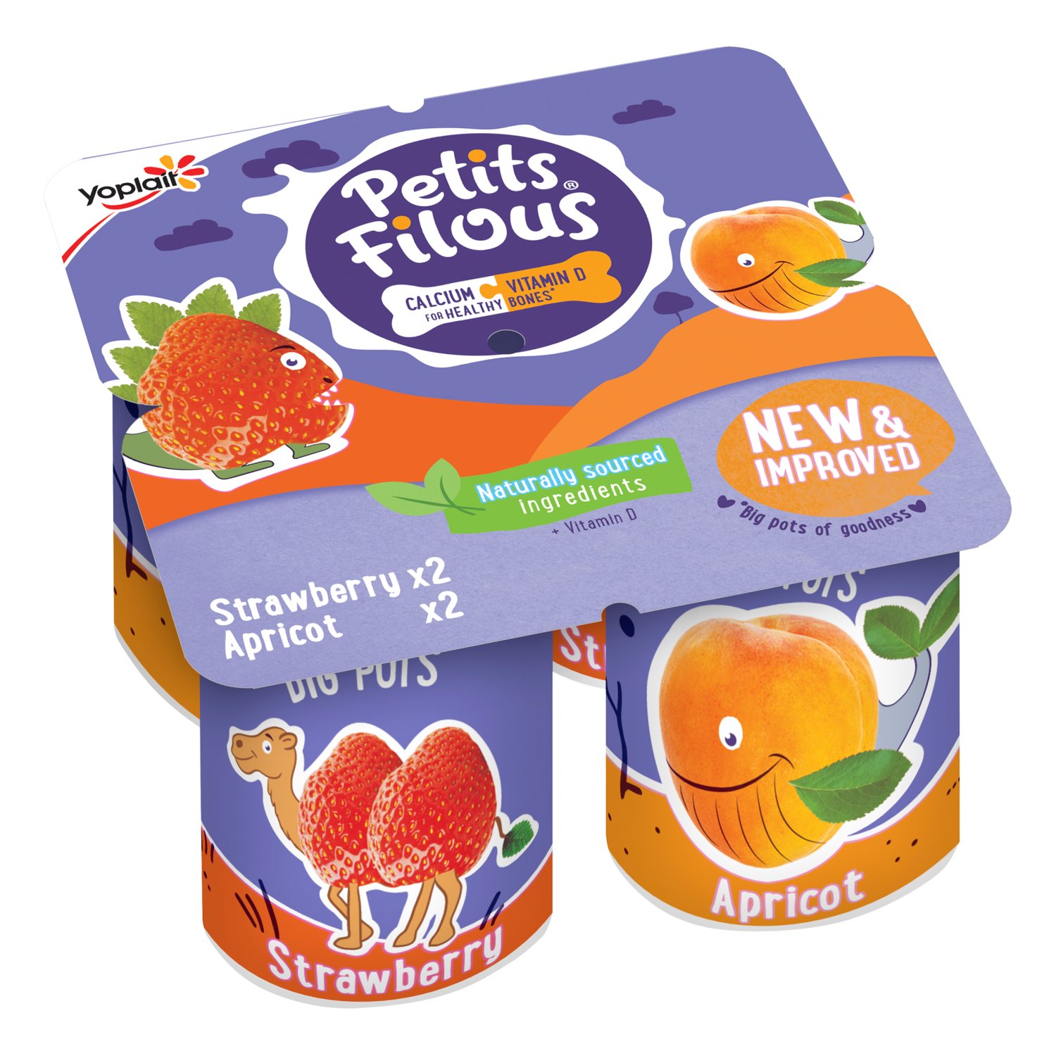 Yoplait Petits Filous Strawberry & Apricot Big Pot 4 Pack (85 g)