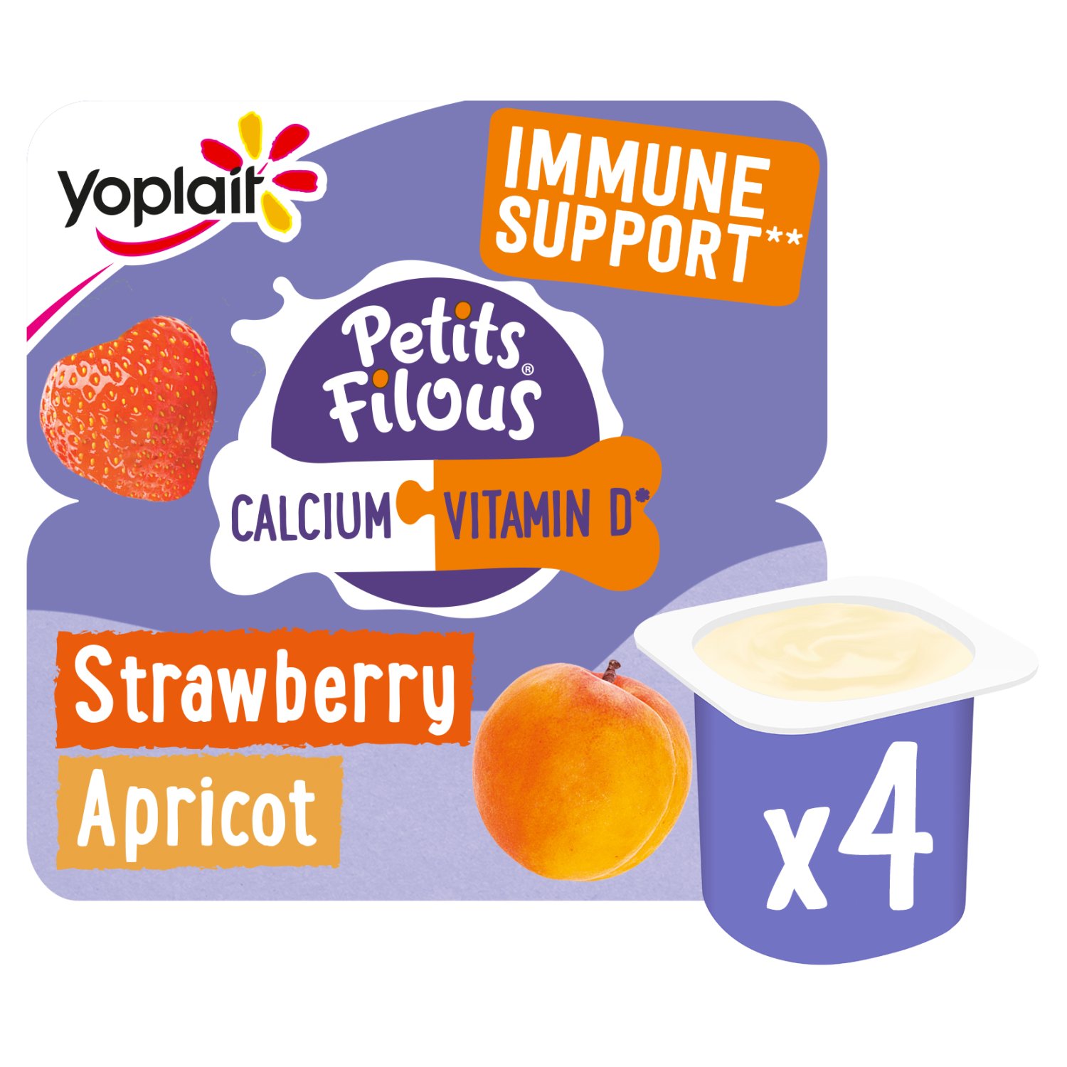 Yoplait Petits Filous Strawberry & Apricot Big Pot 4 Pack (85 g)