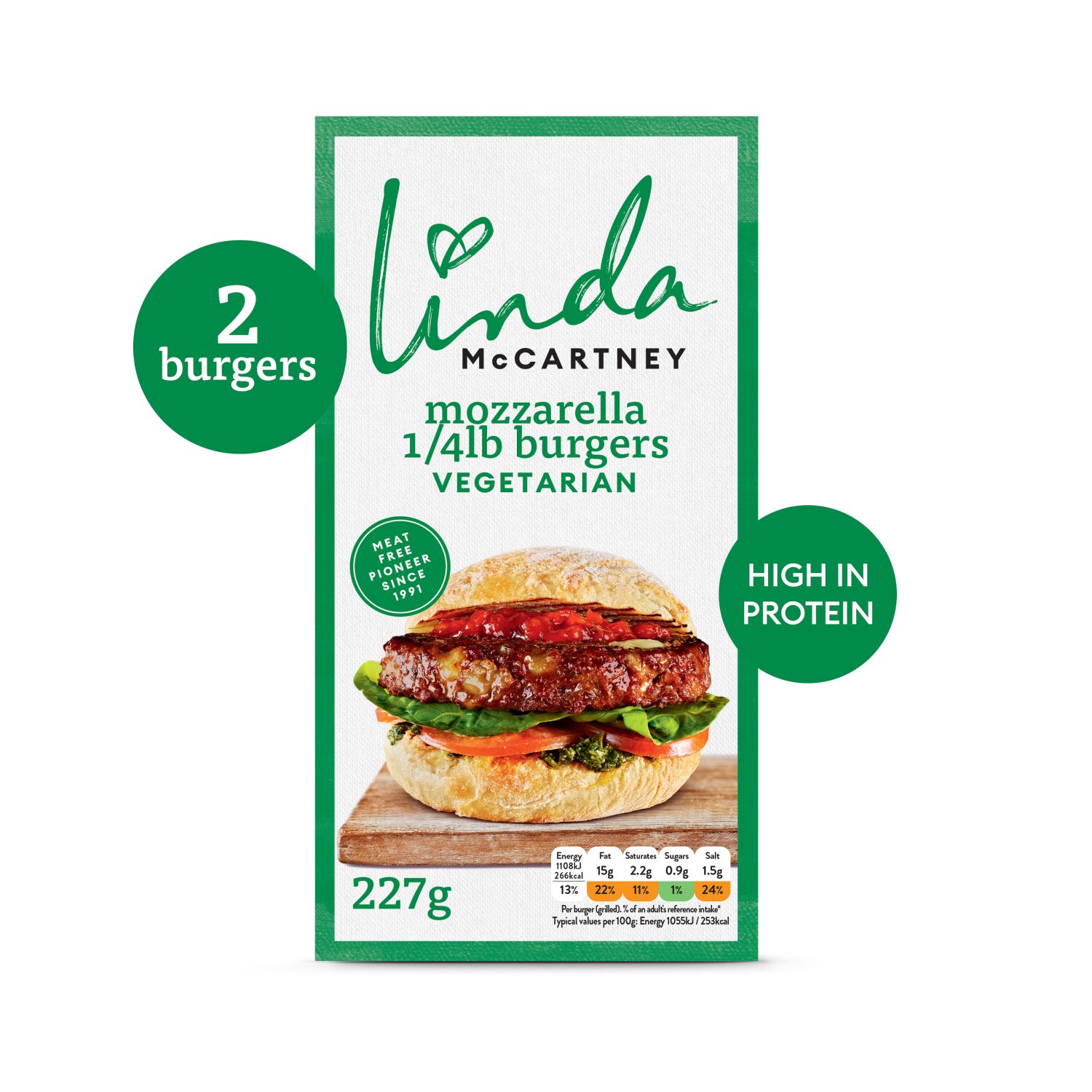 Linda Mccartney Vegetarian Mozzarella 1/4lb Burger (113 g)