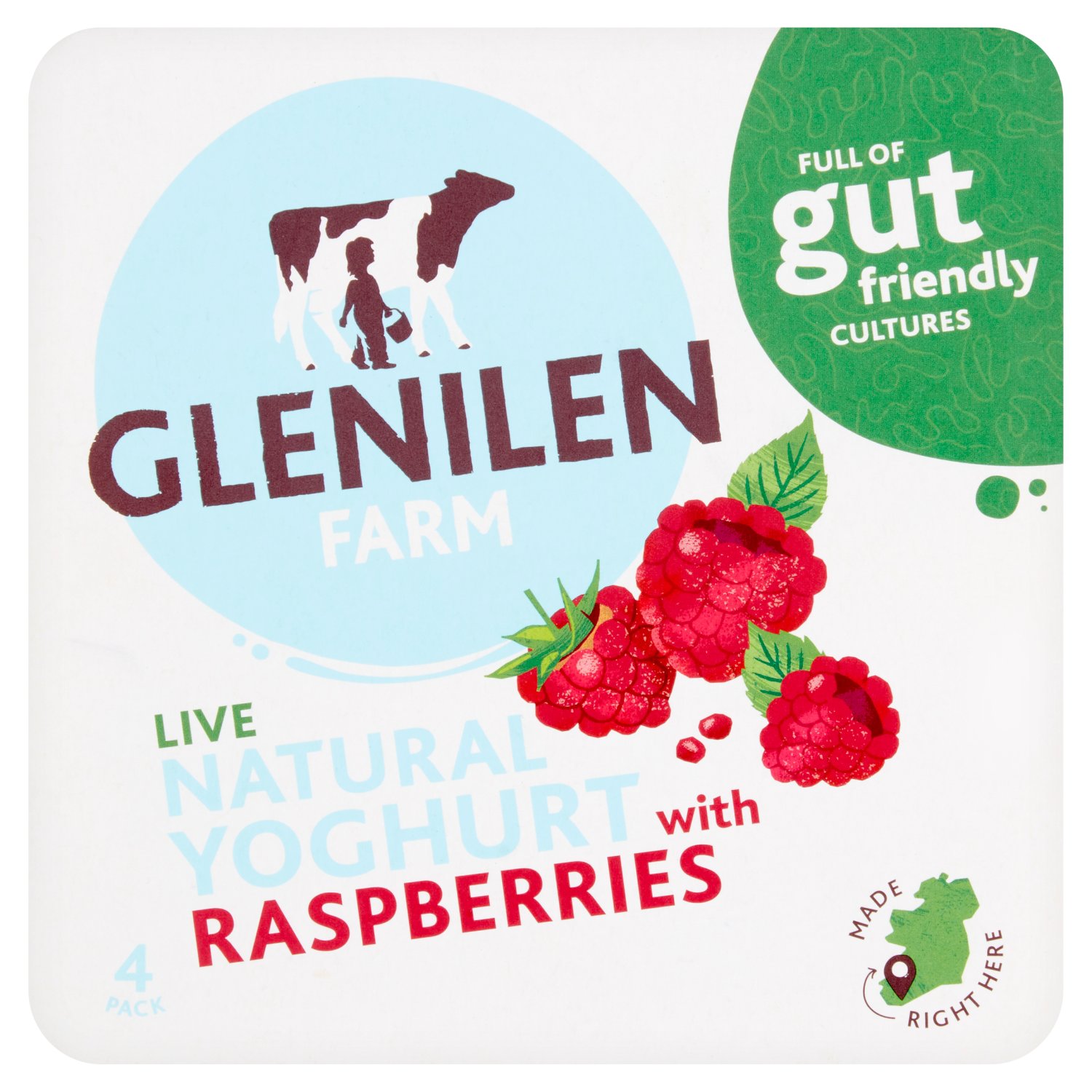 Glenilen Farm Natural Yoghurt with Raspberries 4 Pack (125 g)