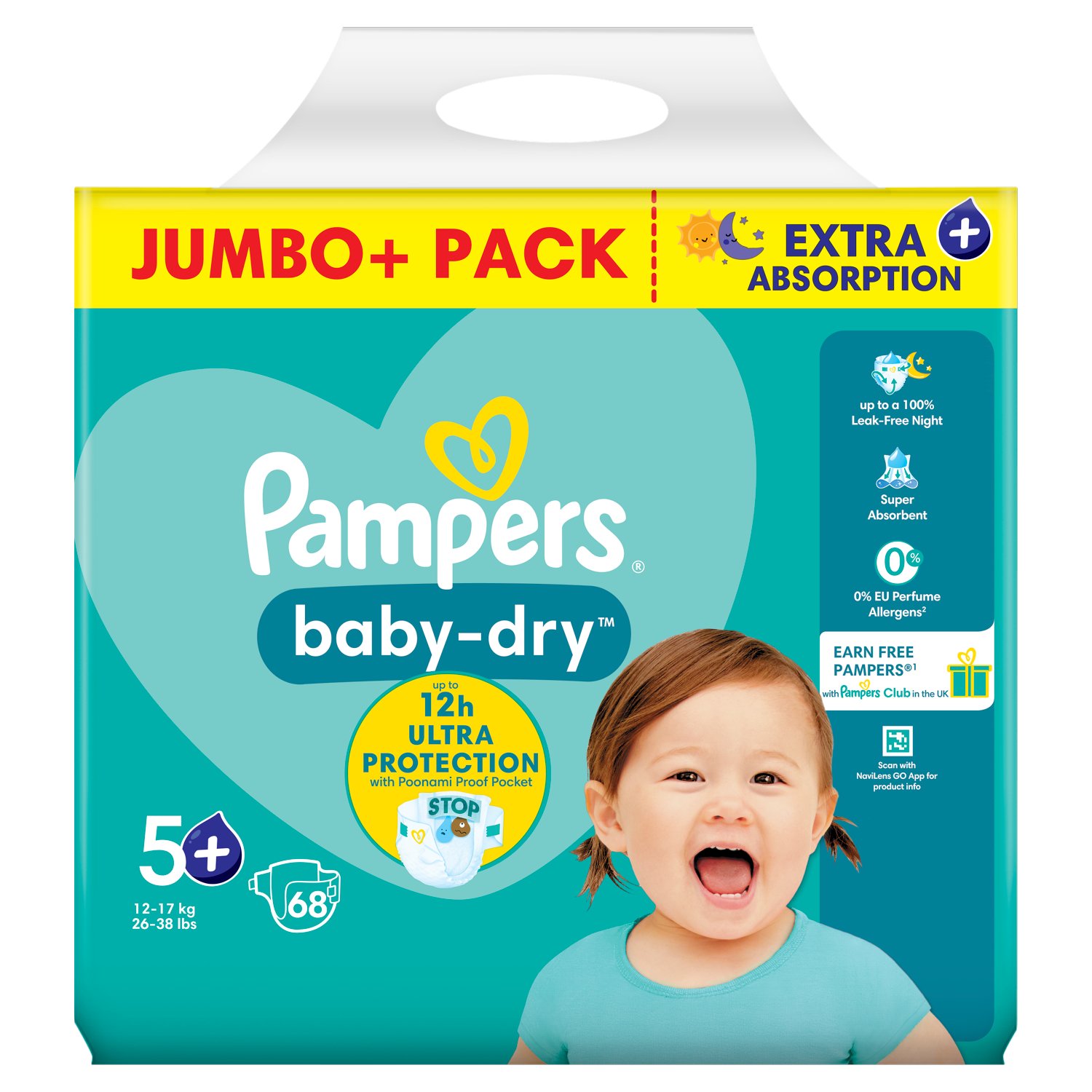 Pampers Baby Dry Size 5+ Nappies Jumbo+ Pack (68 Piece)