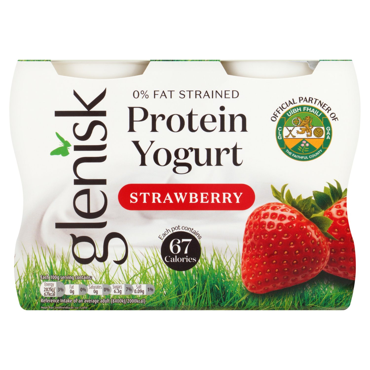 Glenisk 0% Fat Strawberry Protein Yogurt 4 Pack (100 g)