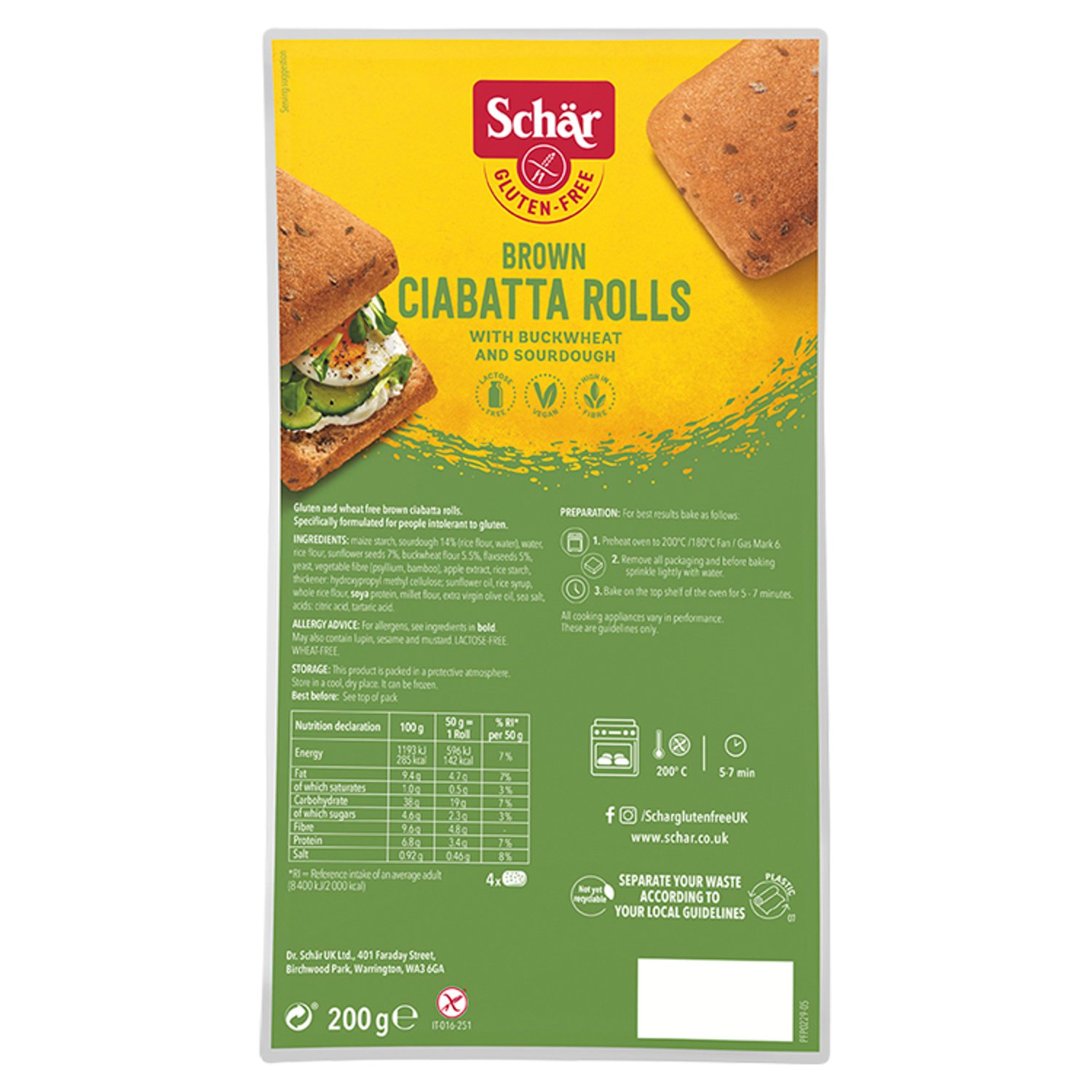 Schar Gluten Free Brown Ciabatta Rolls (200 g)