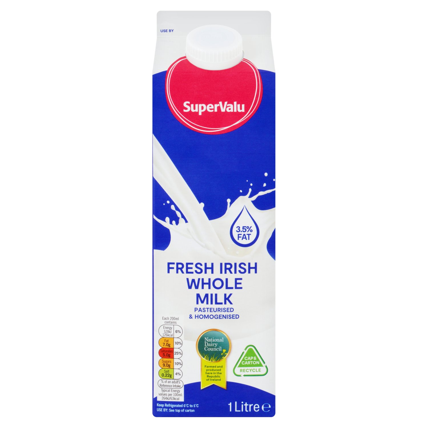 SuperValu Fresh Irish Whole Milk Carton (1 L)