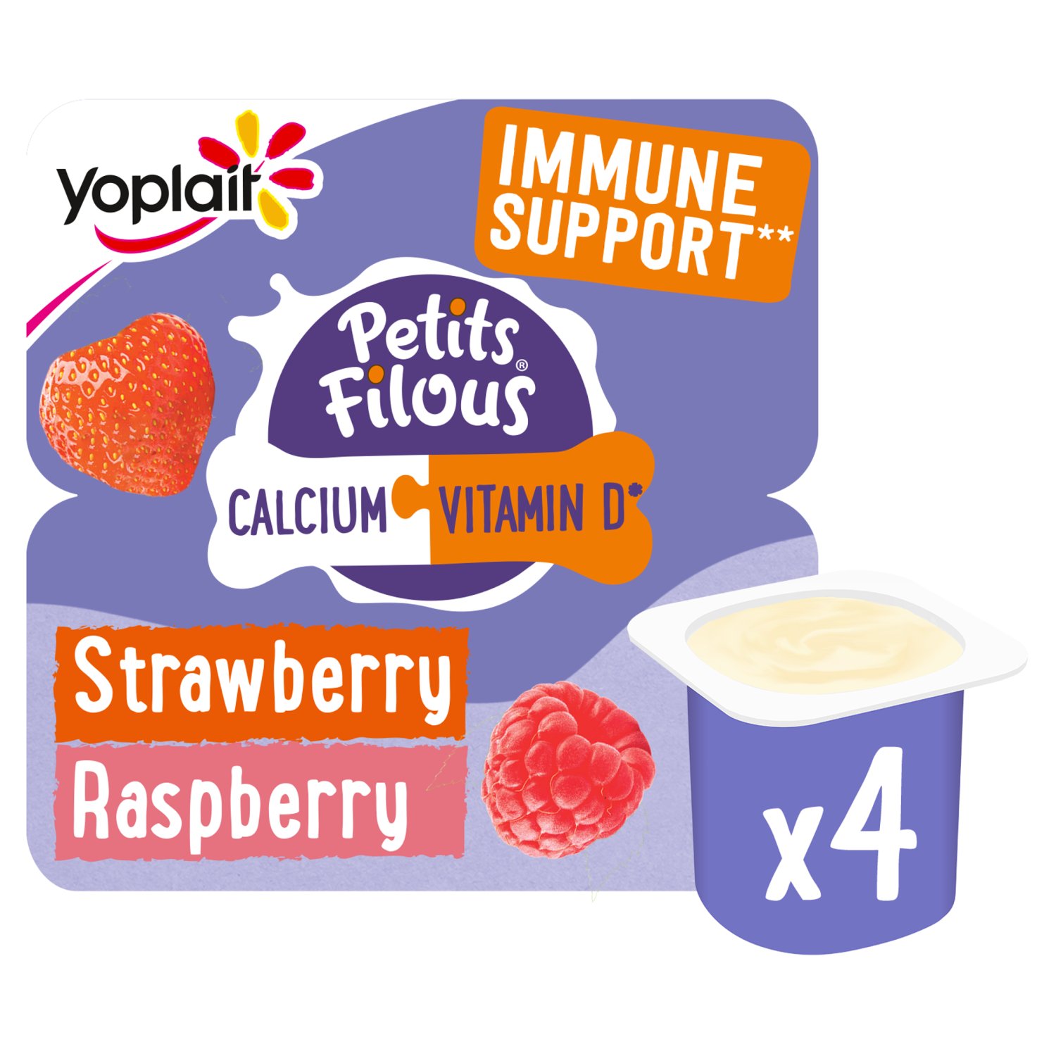 Yoplait Petits Filous Strawberry & Raspberry Big Pot 4 Pack (0.34 kg)