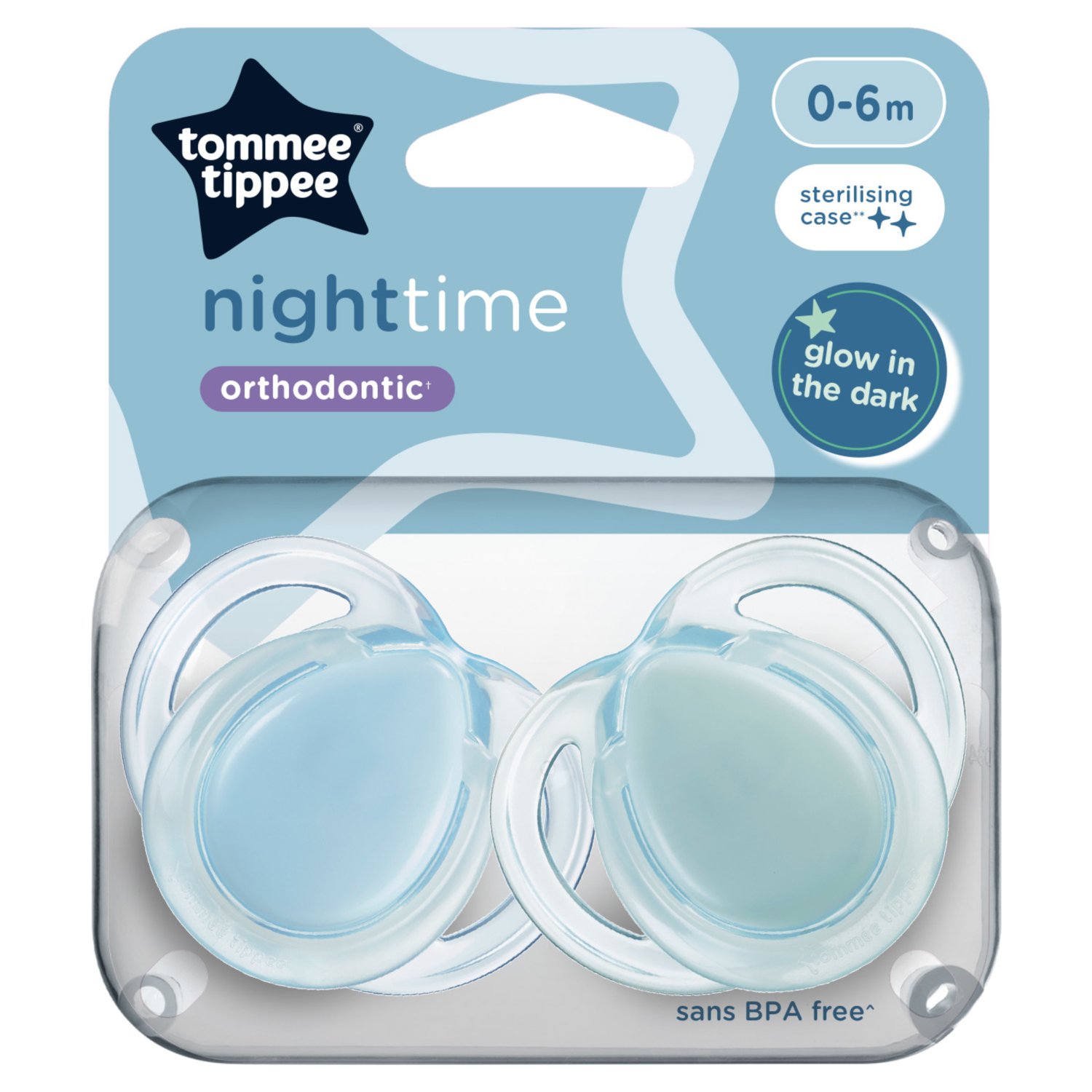 Tommee Tippee Nighttime Orthodontic Soothers 0-6 Months (2 Piece)