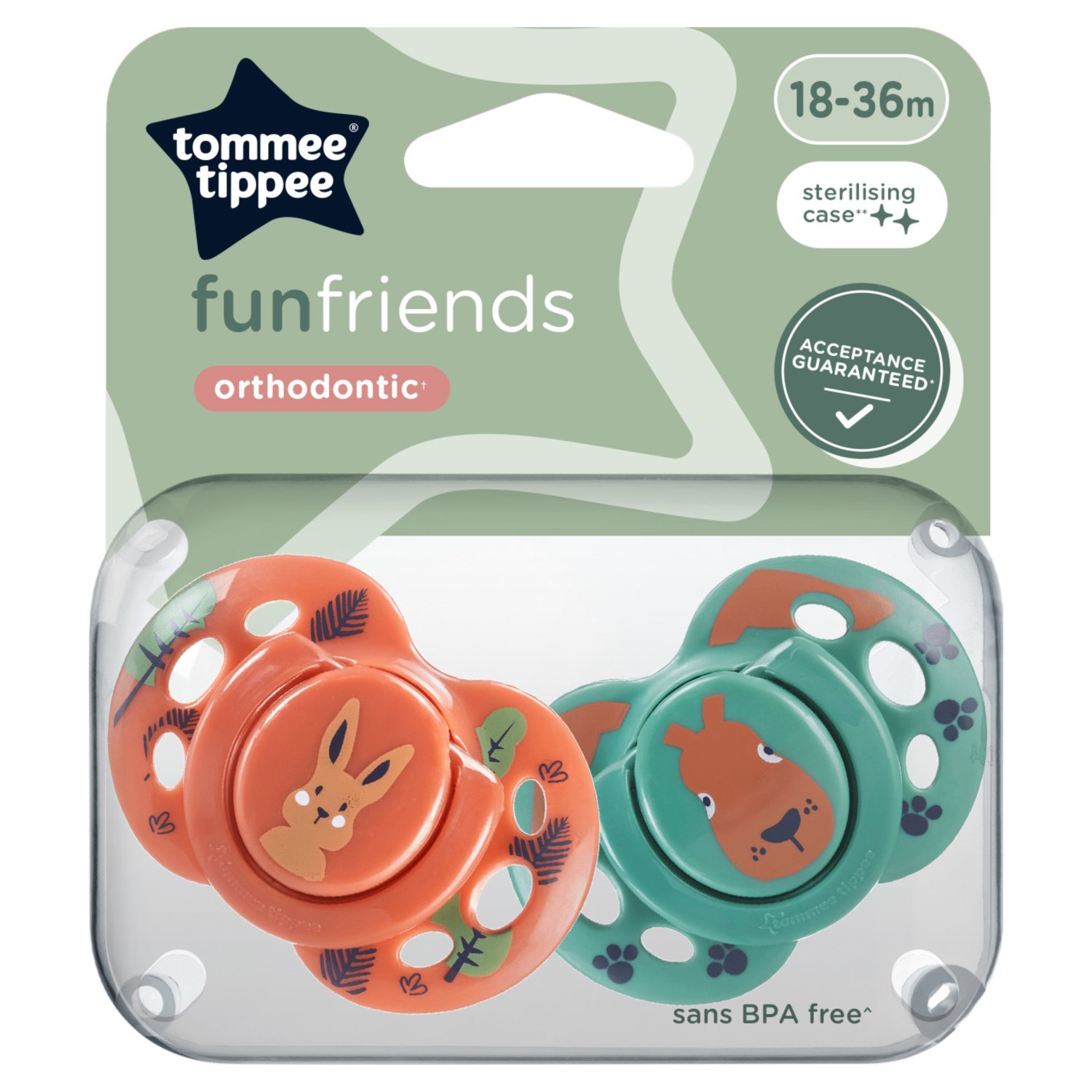 TOMMEE TIPPEE 2 SUCCHIETTI FUN STYLE SILICONE ORTODONTICO 18-36M BOY