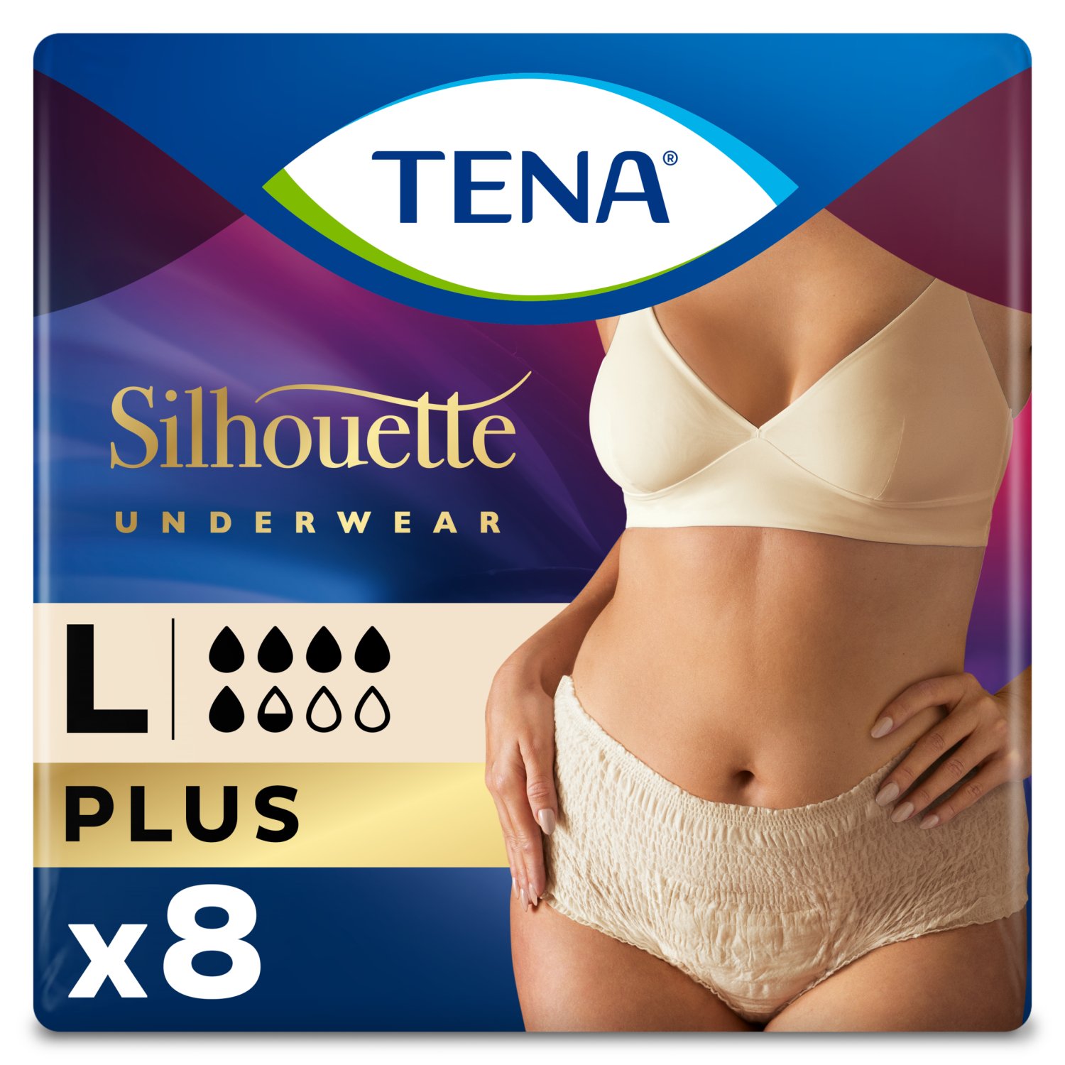 Tena Silhouette Plus High Waist Incontinence Underwear Large 8 Pack (8 Piece)