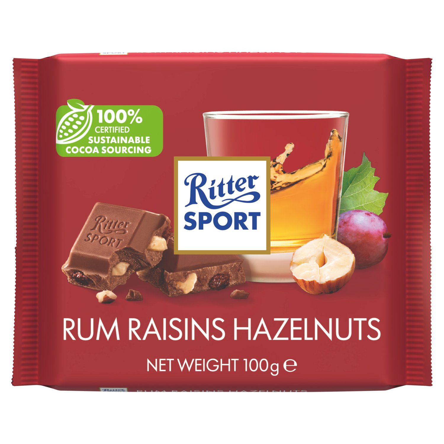 Ritter Sport Rum Raisins Hazlenuts Cholcolate Bar (100 g)