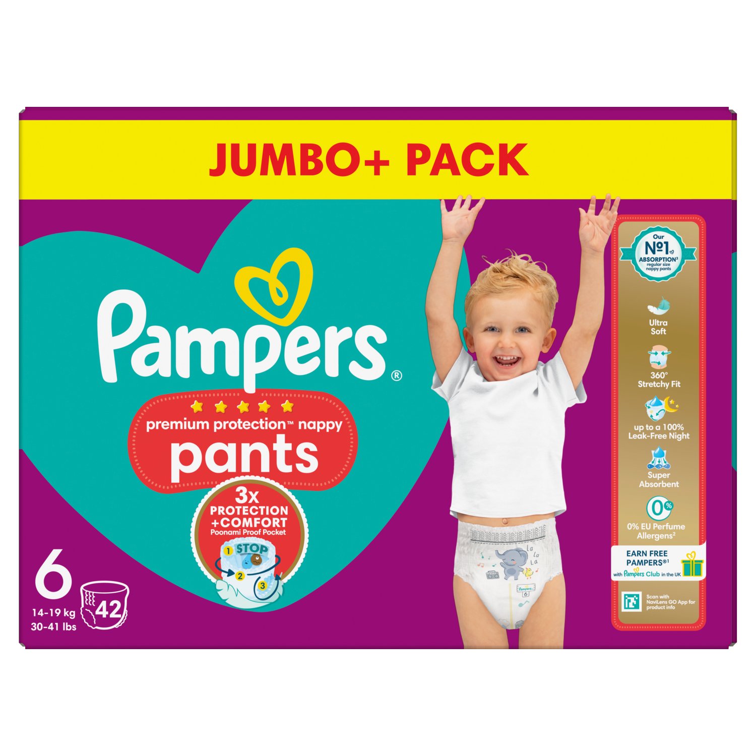 Pampers Premium Protection Nappy Pants Size 6 Nappies (42 Piece)