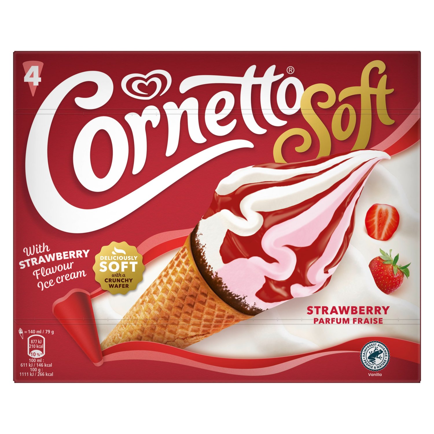 Cornetto Soft Strawberry Ice Cream Cones 4 Pack (560 ml)