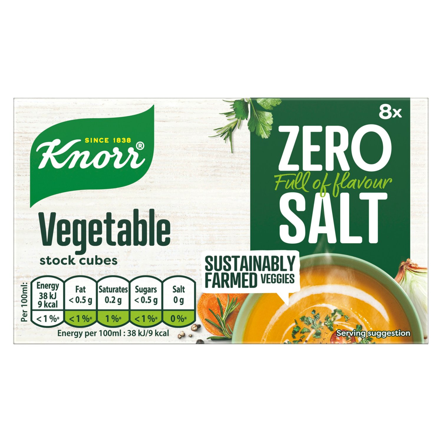 Knorr Vegetable Zero Salt Stock Cube 8 Pack (72 g)