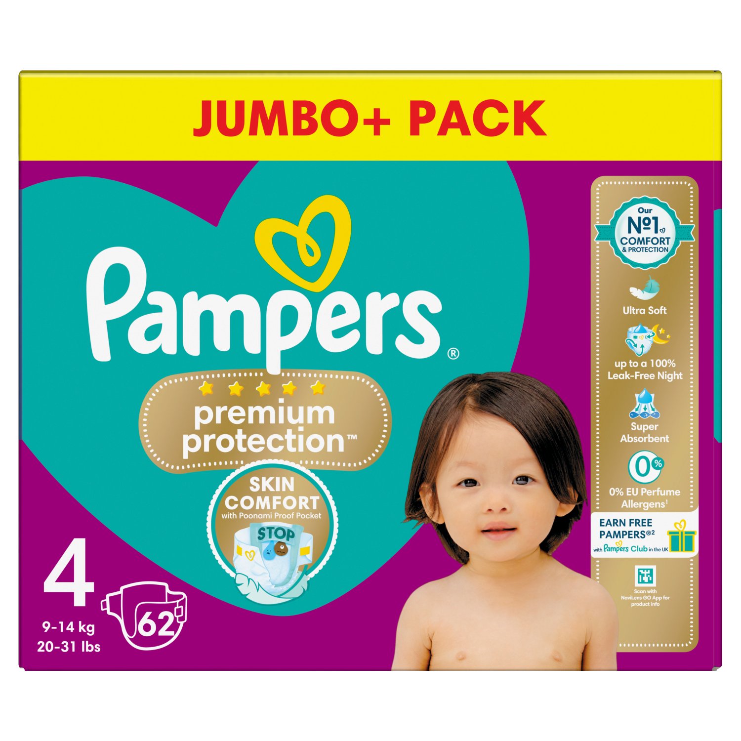 pampers jumbo 4 plus 62pc