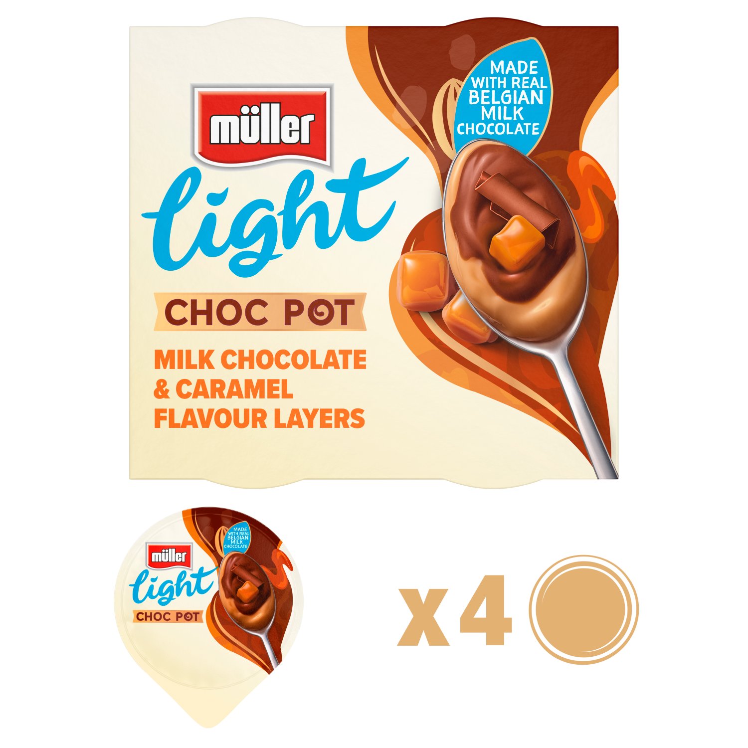 Muller Light Chocolate Fix Belgian Milk Chocolate & Caramel Dessert 4 Pack (80 g)