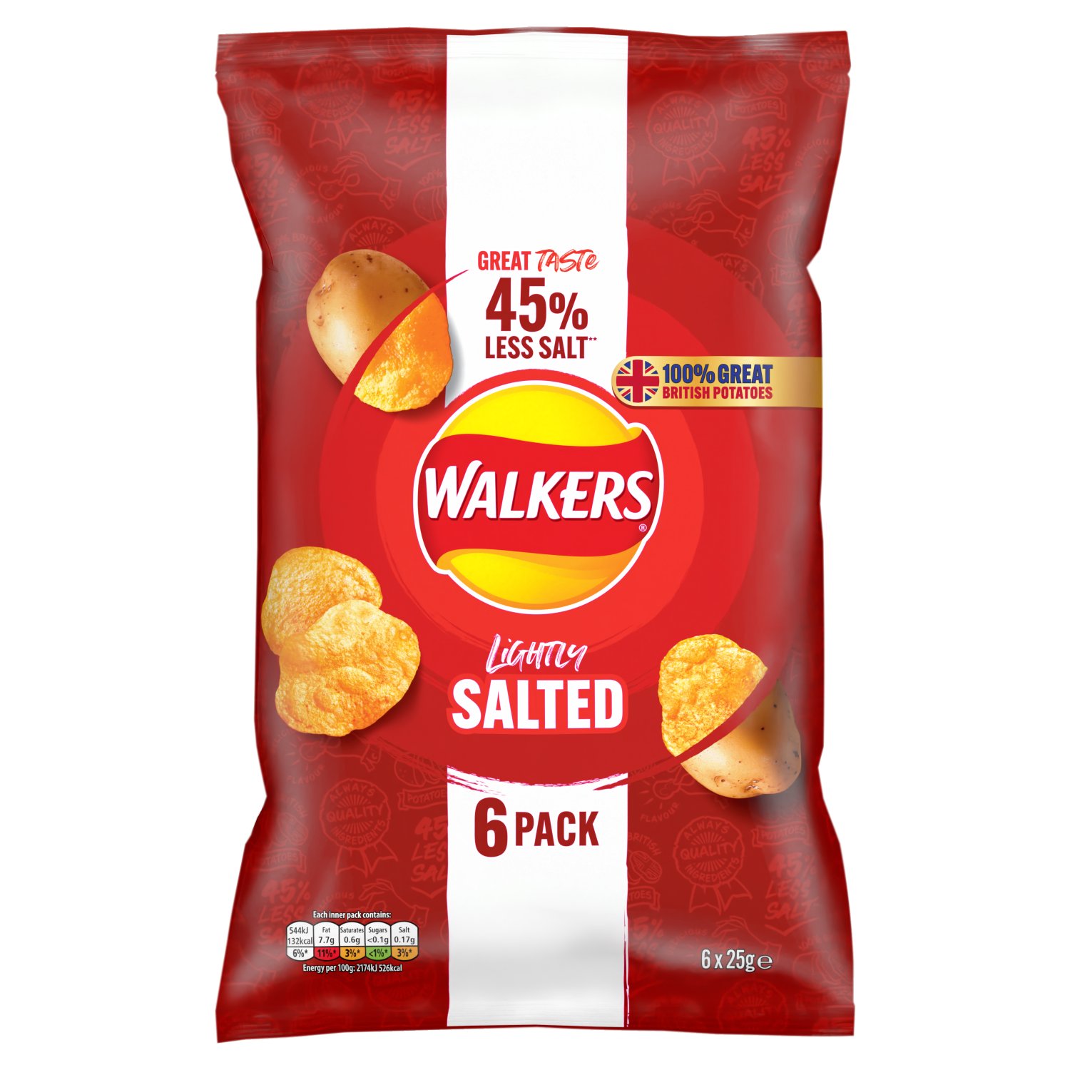 Walkers Lightly Salted Crisps 6 Pack (25 g)