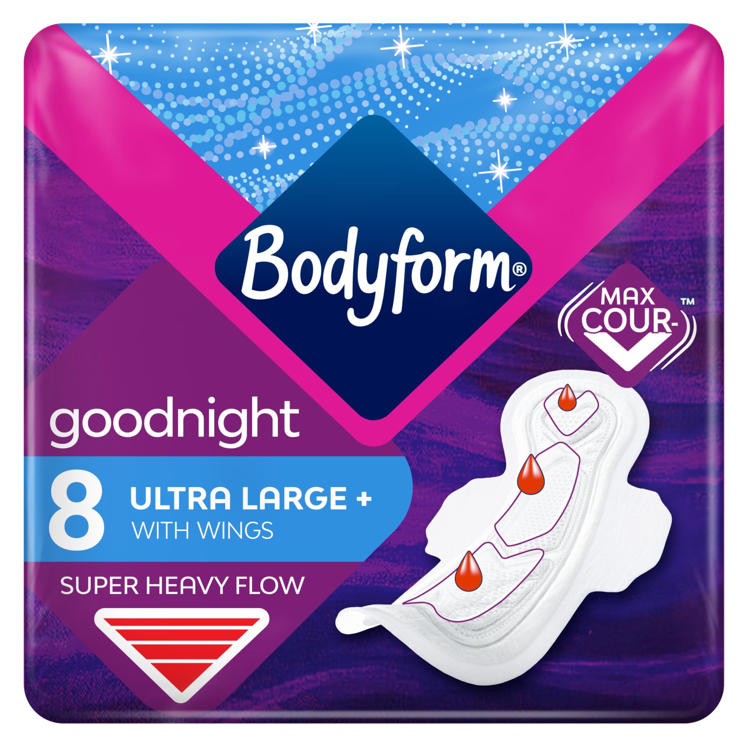 Bodyform Cour-v Ultra Night Sanitary Towels Wings 8 Pack (8 Piece)