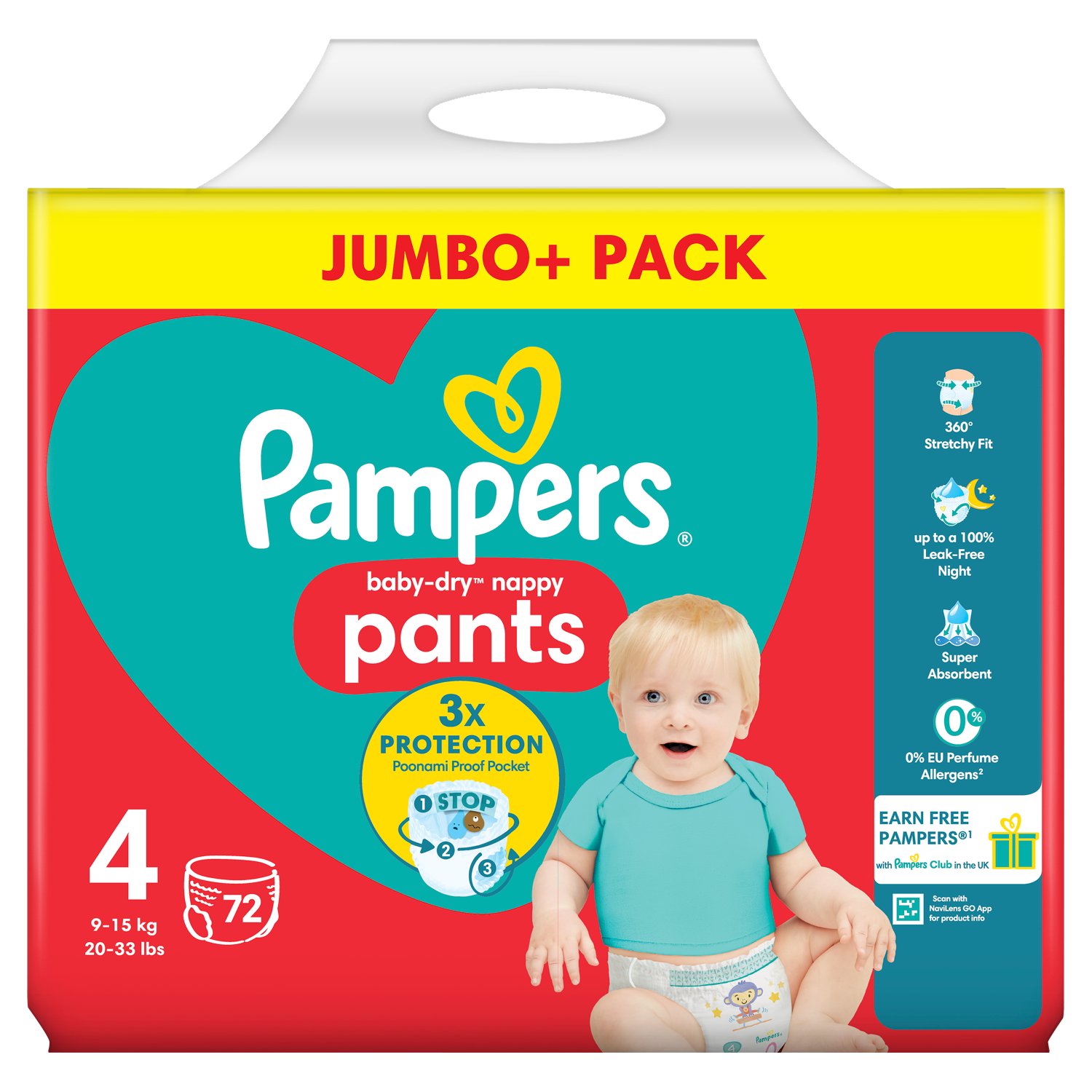 Pampers Baby Dry Nappy Pants Size 4 Jumbo+ Pack (72 Piece)