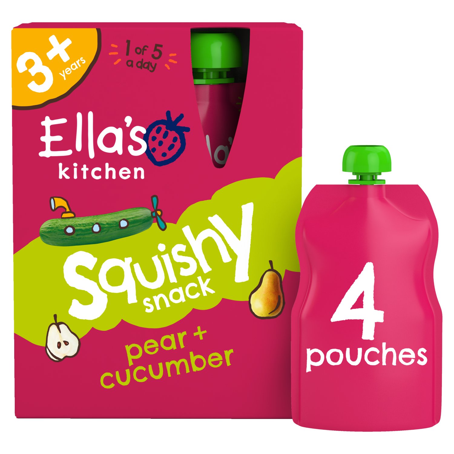 Ella's Pear and Cucumber Squishy Snack 3+ 4 Pack (100 g)