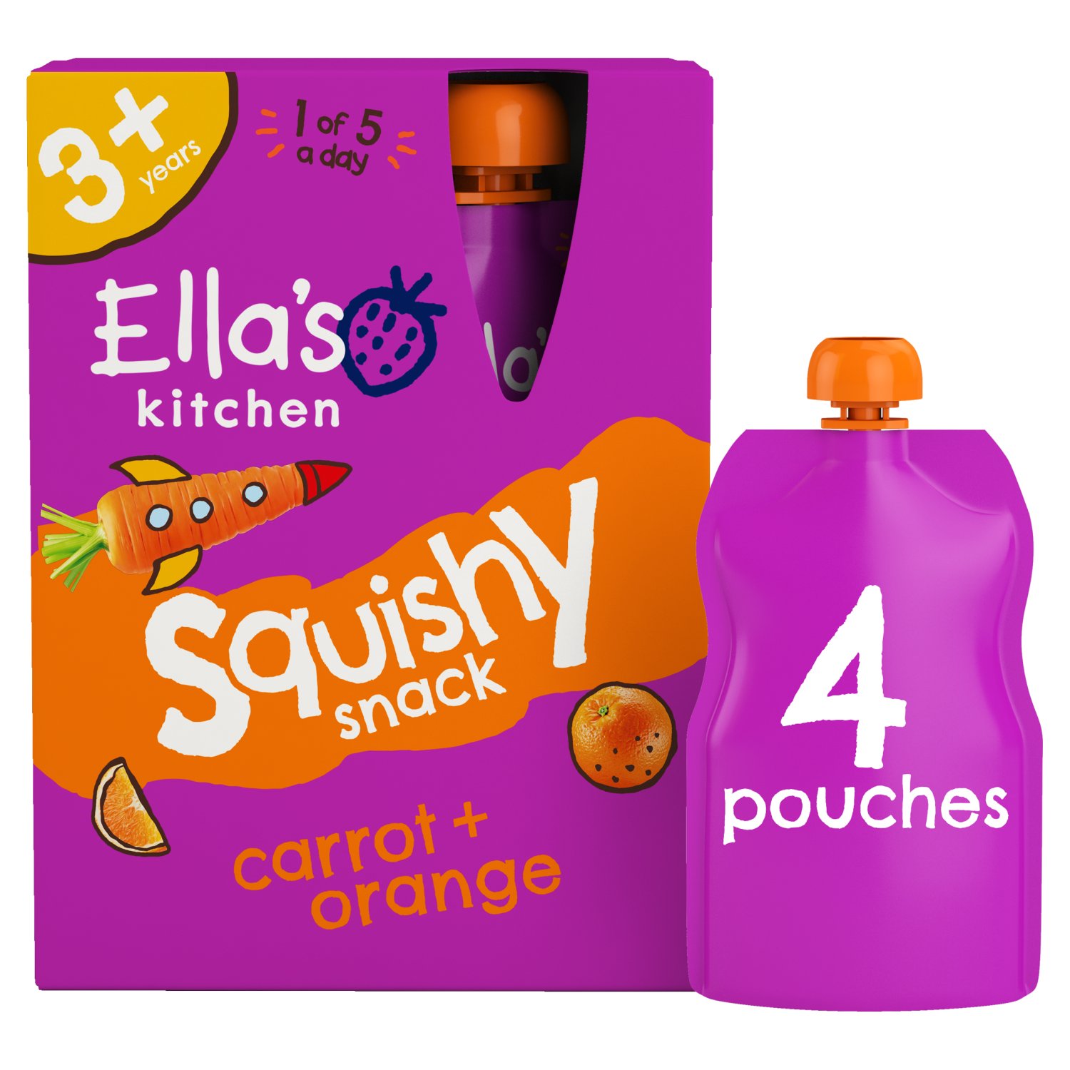 Ella's Kitchen Carrot and Orange Squishy Snack 3+ 4 Pack (100 g)