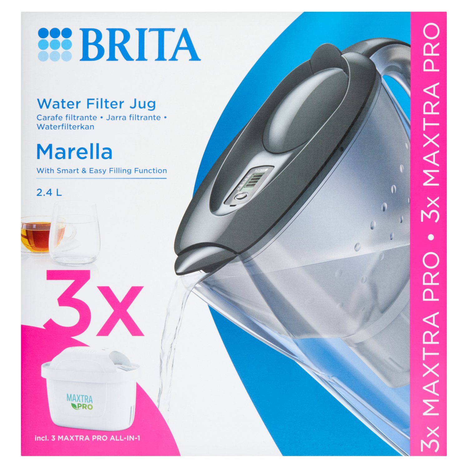 Brita Marella Graphite Water Filter Jug + Maxtra Pro 3 Pack (1 Piece)