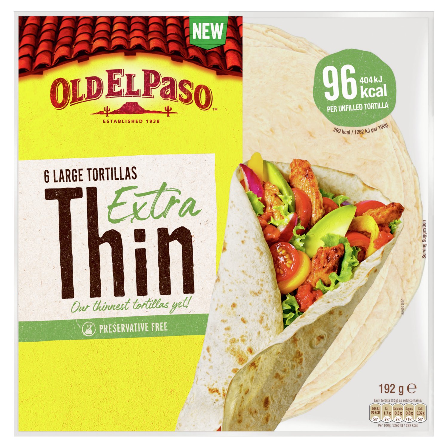 Old El Paso Extra Thin LArge Tortillas 6 Pack (32 g)