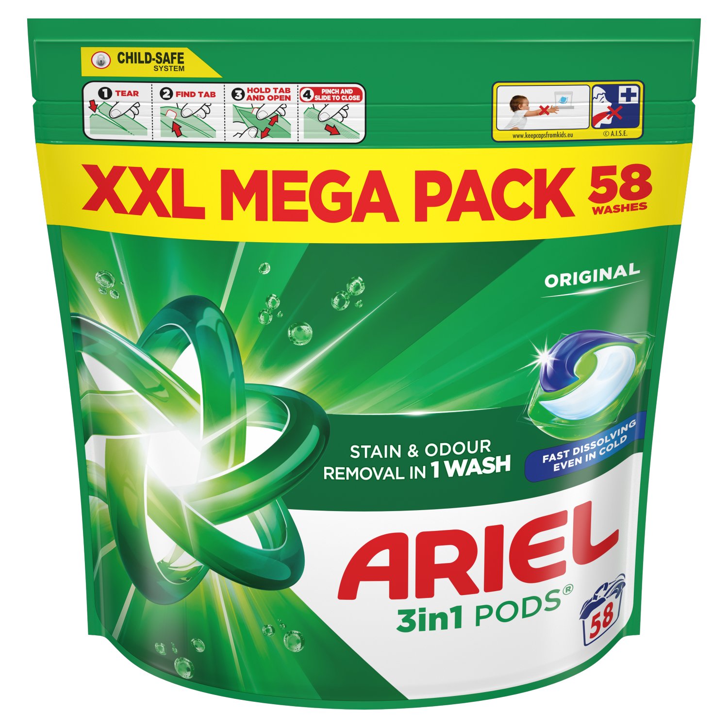 Ariel All In One Original Pods 58 Wash XXL Mega Pack (58 Piece)