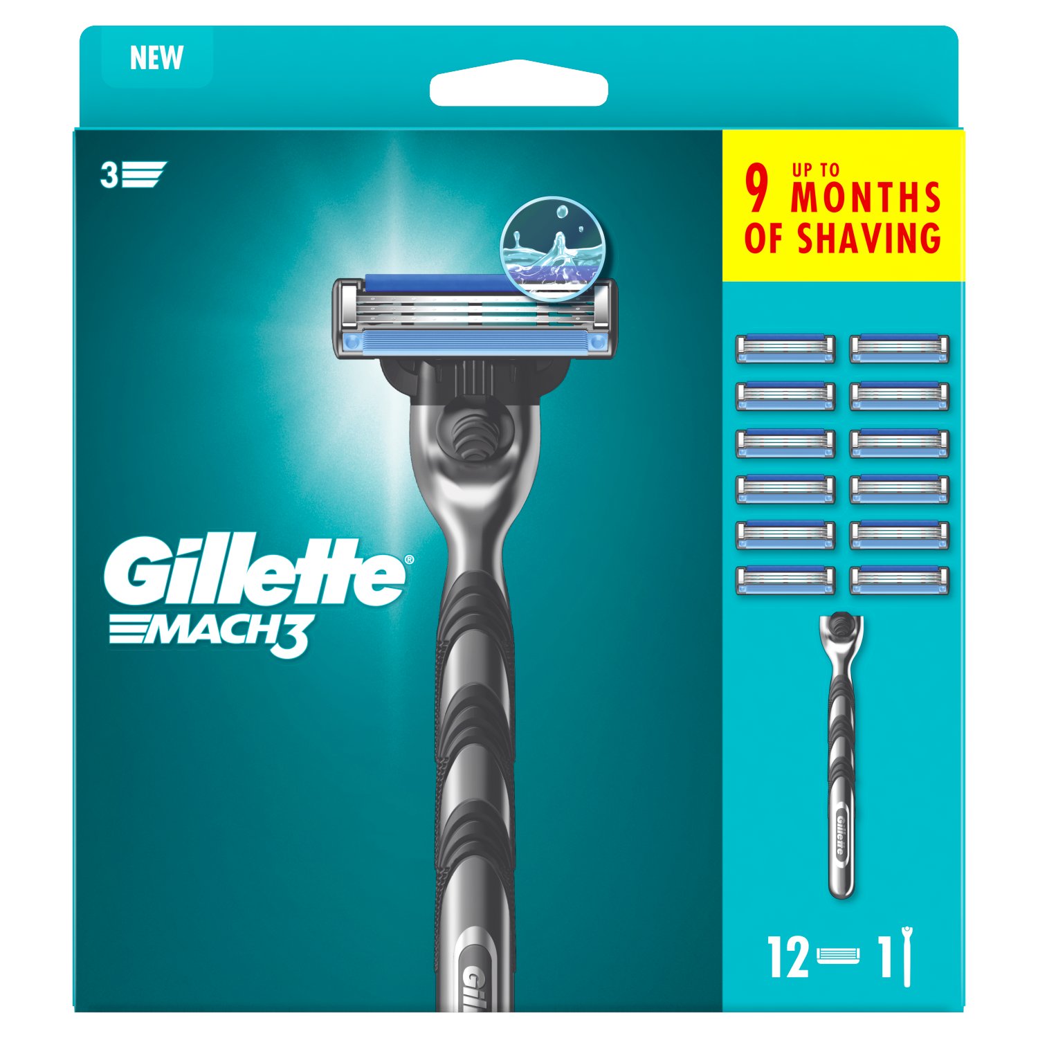 Gillette Mach 3 Razor & 12 Blades (1 Piece)