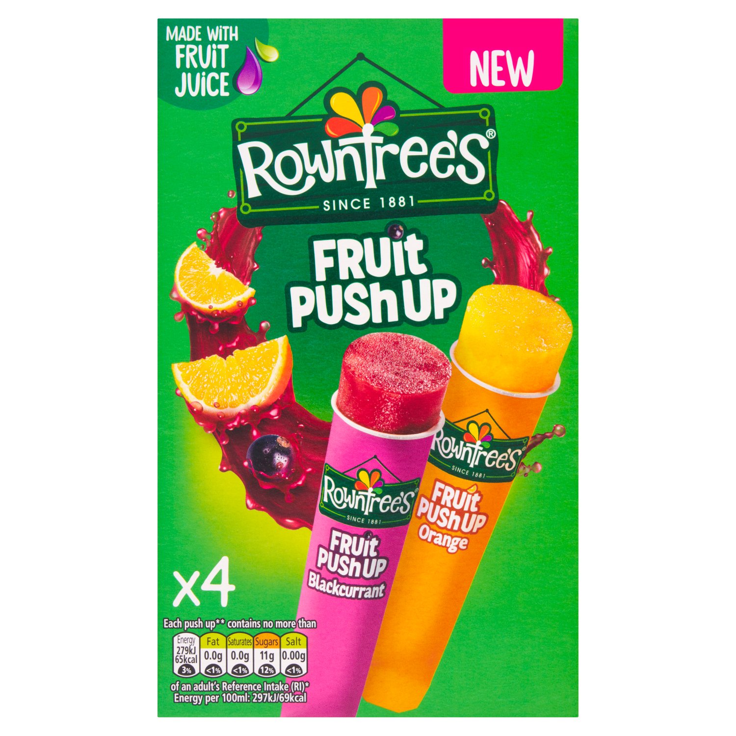 Rowntree's Fruit Push Ups Blackcurrant & Orange Ice Pop 4 Pack (80 ml)