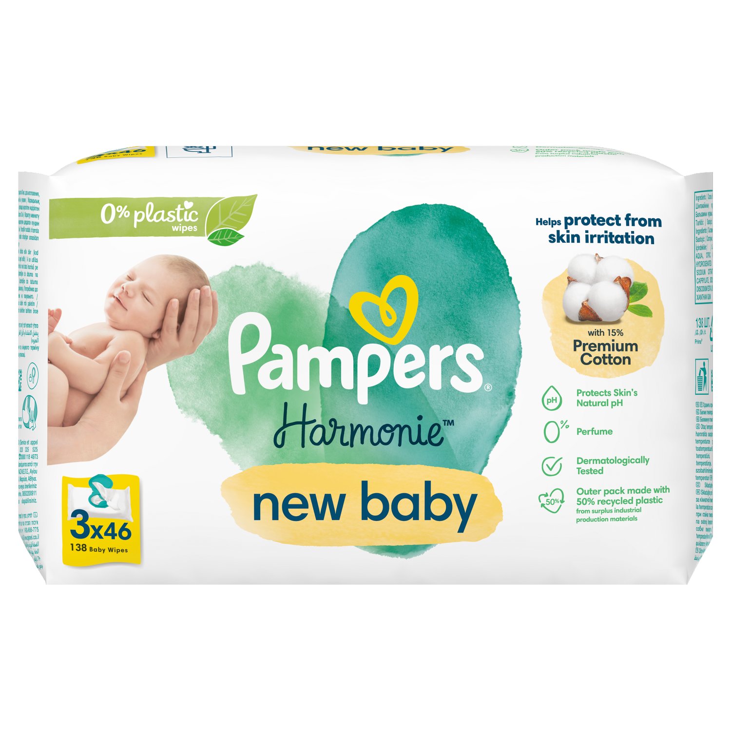 Pampers Harmonie New Baby 0% Plastic Baby Wipes 3 Pack (46 Piece)