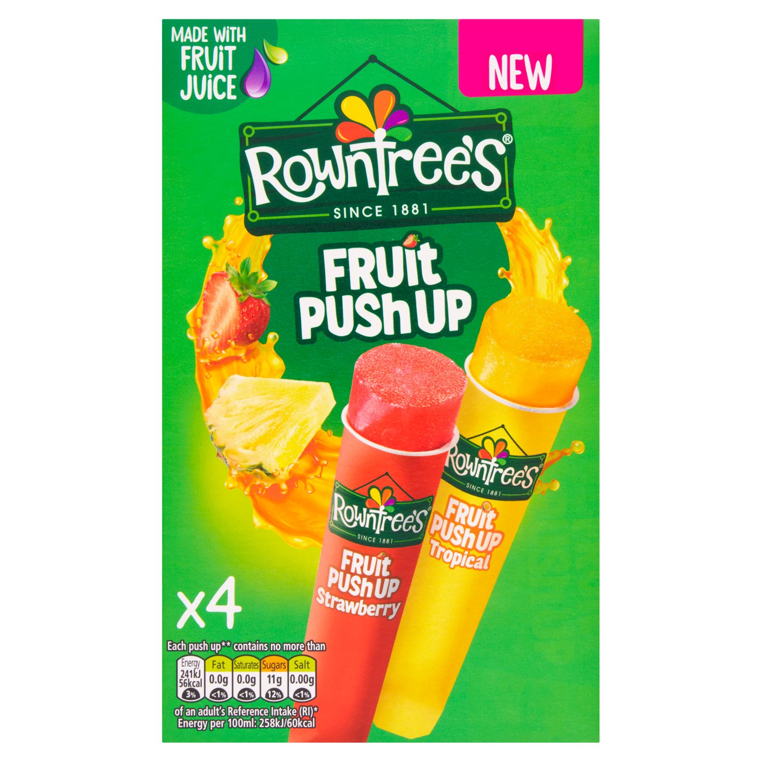 Rowntree's Fruit Push Up Strawberry & Tropical Ice Pops 4 Pack (80 ml)