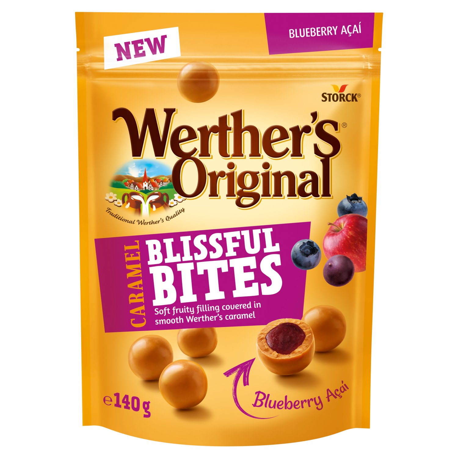 Werther's Original Blueberry Acai Caramel Blissful Bites Pouch (140 g)