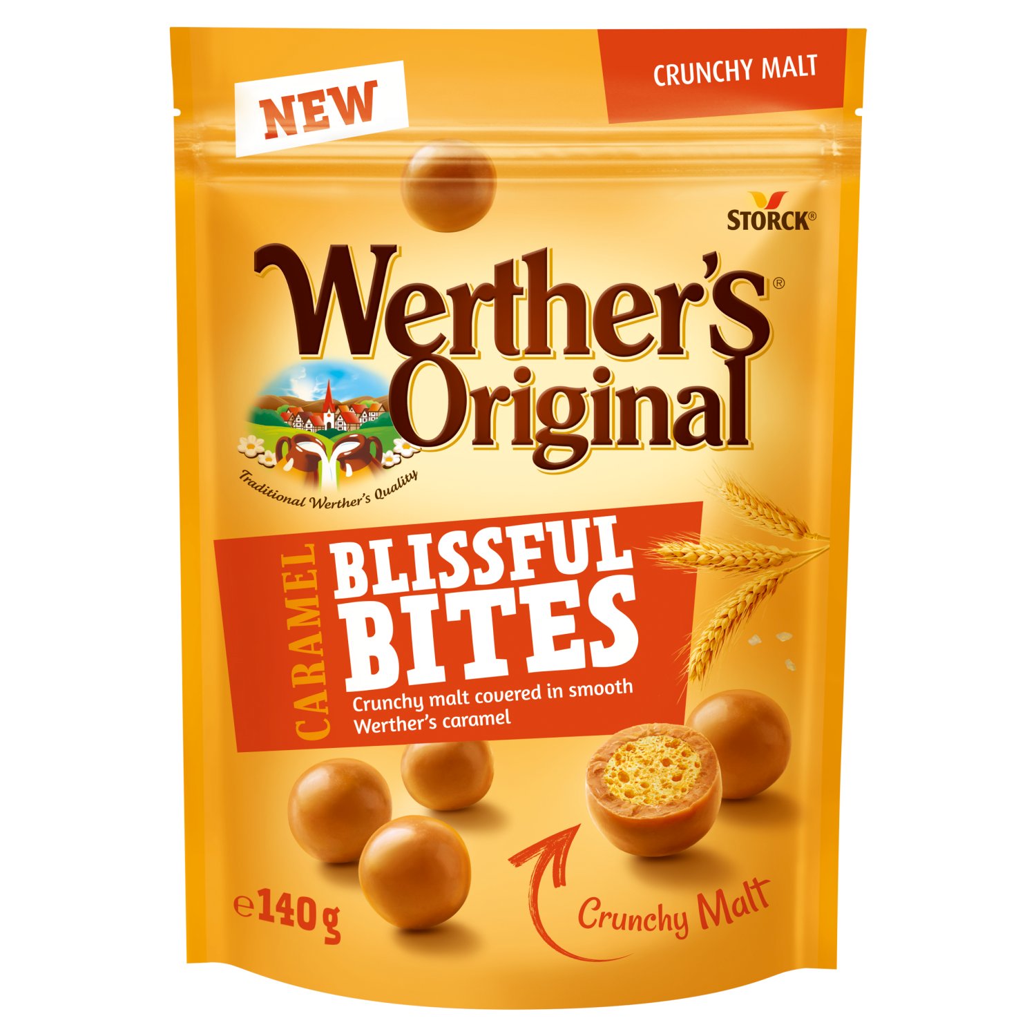 Werther's Original Crunchy Malt Caramel Blissful Bites Pouch (140 g)