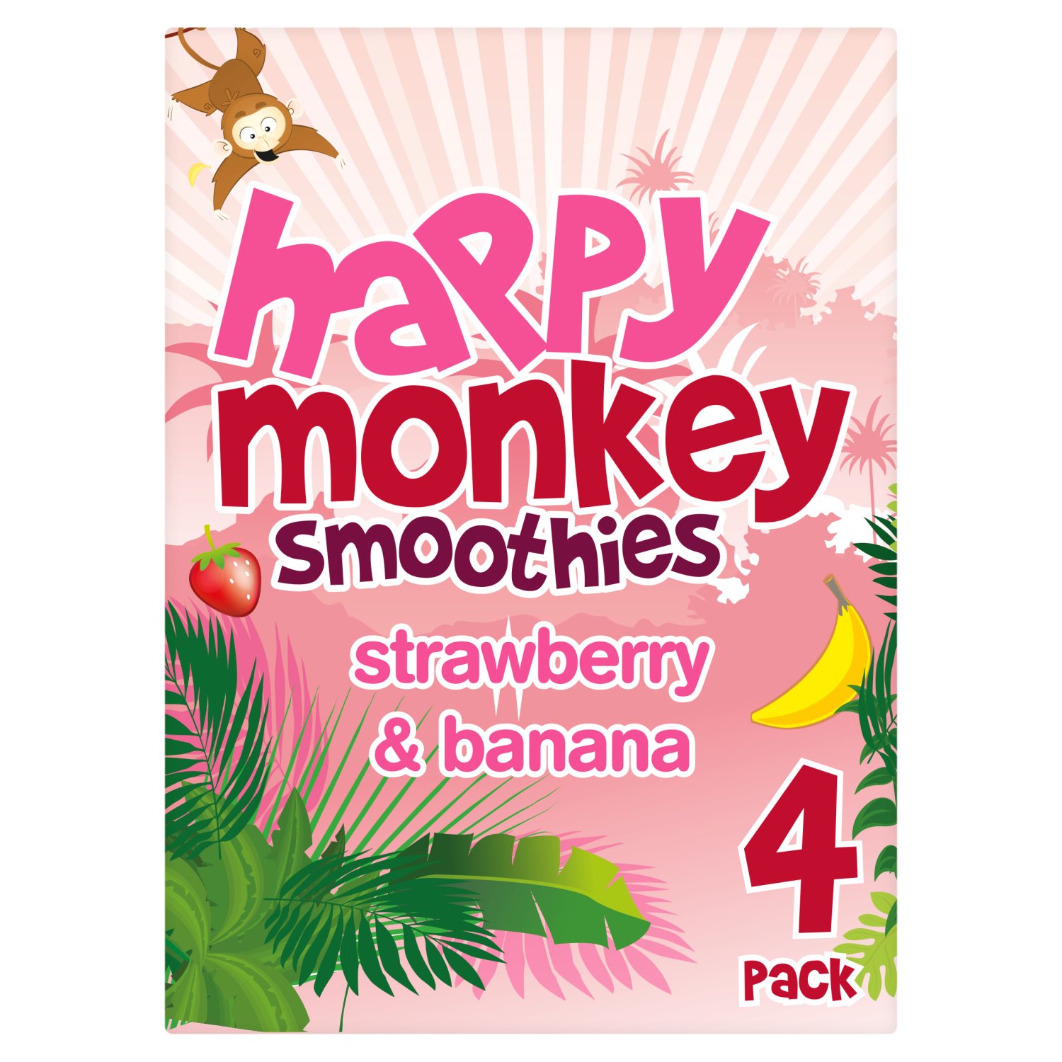 Happy Monkey Strawberry & Banana Smoothies 4 Pack (180 ml)