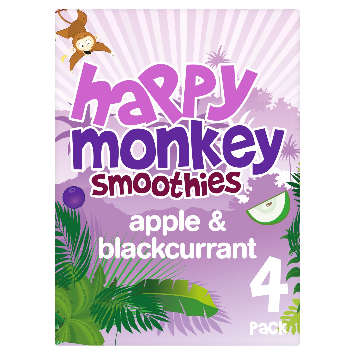 Happy Monkey Apple & Blackcurrant Smoothies 4 Pack (180 ml)