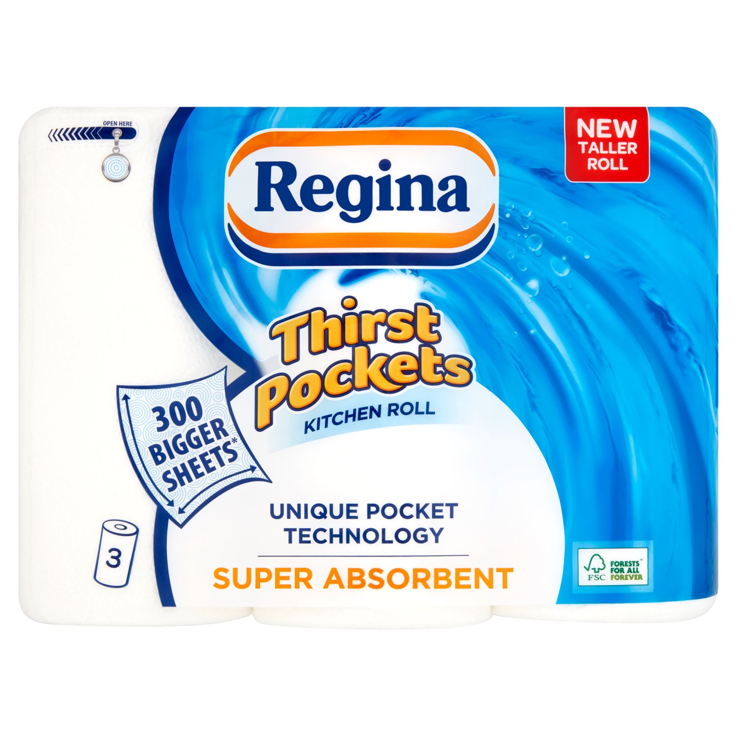 Regina Thirst Pockets White Kitchen Roll 3 Pack (3 Roll)