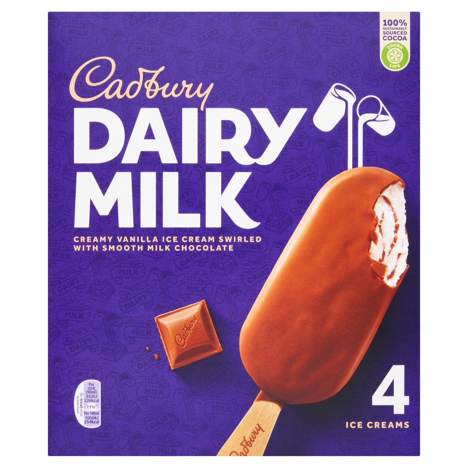 Cadbury Dairy Milk Ice Cream Stick 4 Pack (90 ml)