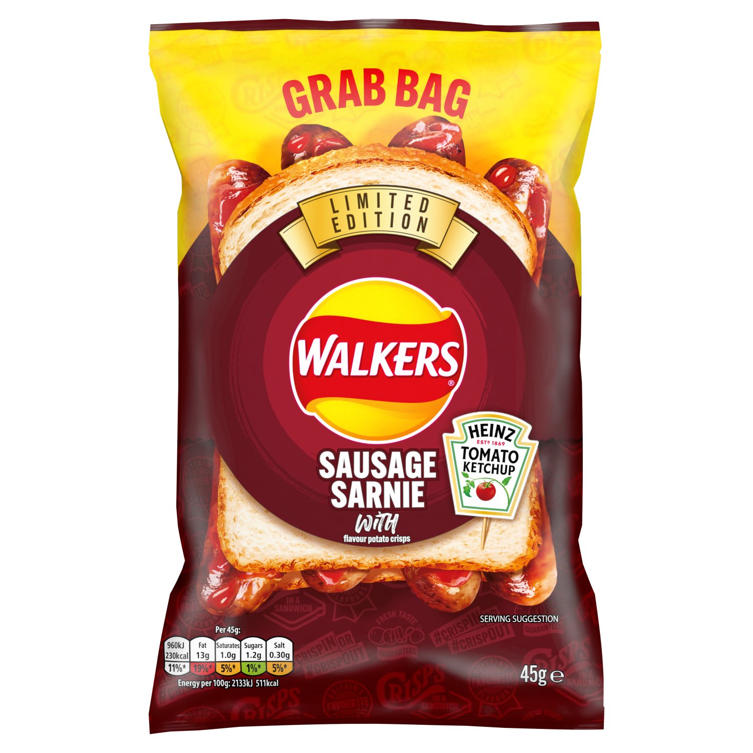 Walkers Sausage Sarnie Heinz Tomato Ketchup Limited Edition Crisps (45 g)